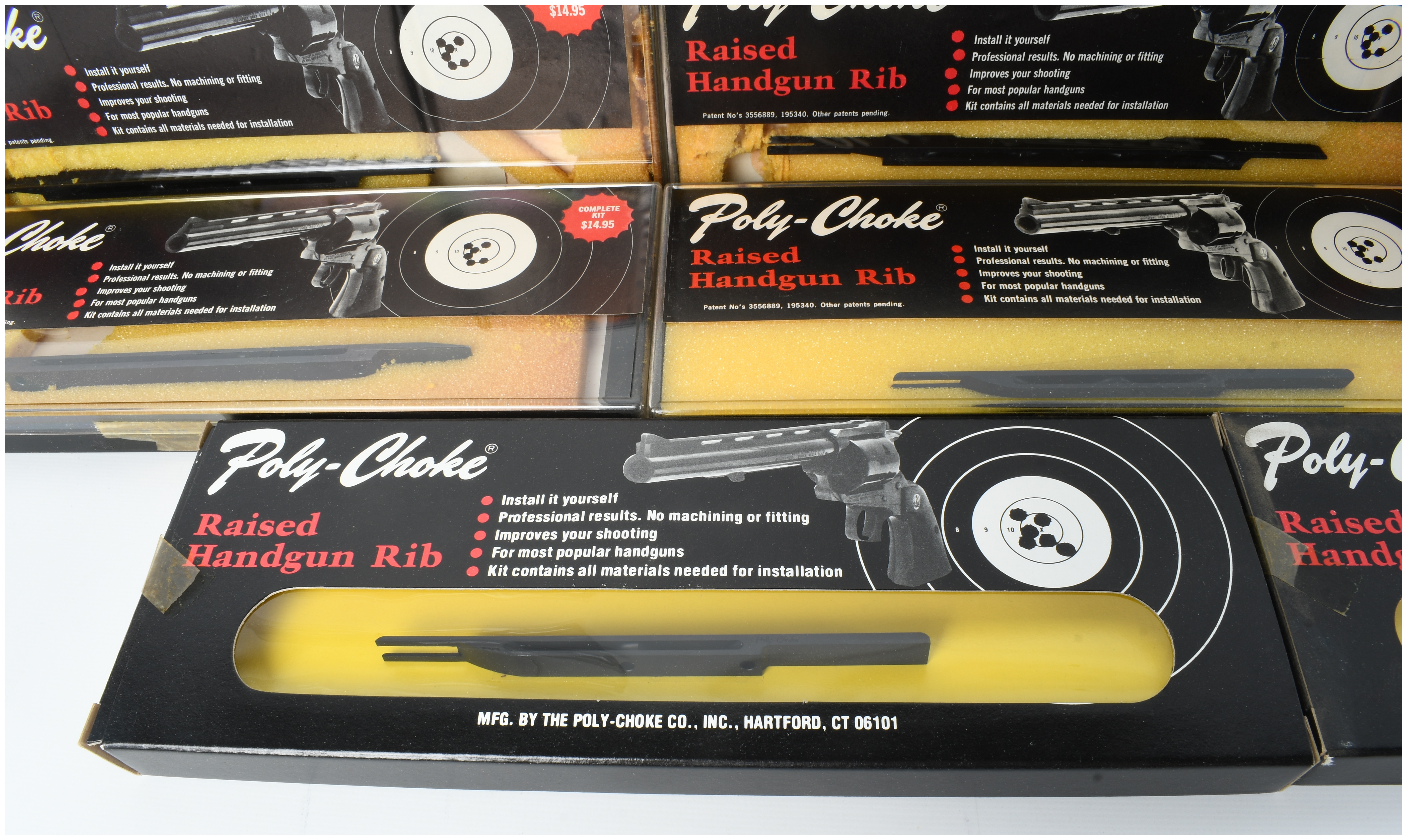 Eight Vintage Poly-Choke Raised Handgun Rib Accessory Kits in Original Packaging