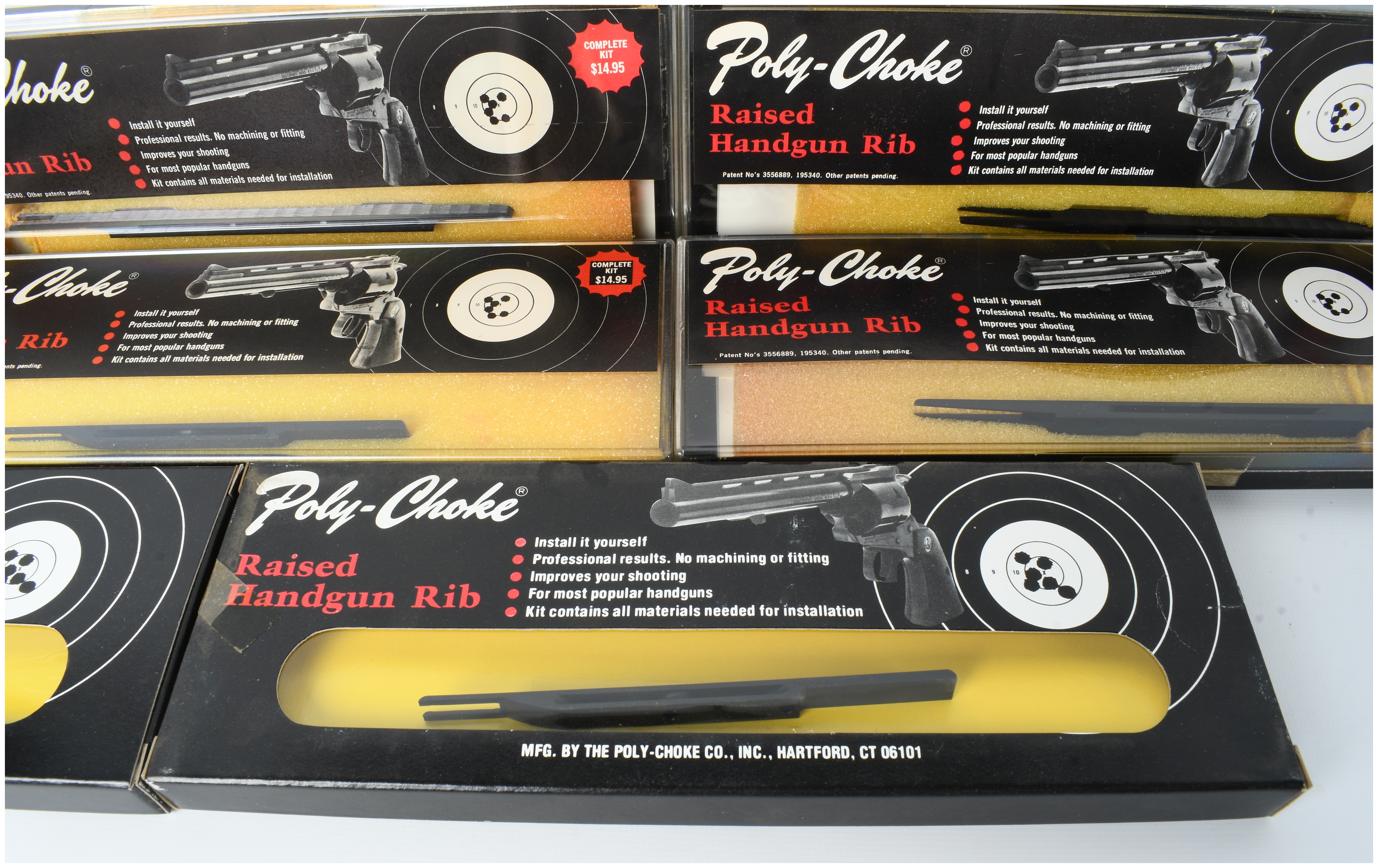 Eight Vintage Poly-Choke Raised Handgun Rib Accessory Kits in Original Packaging