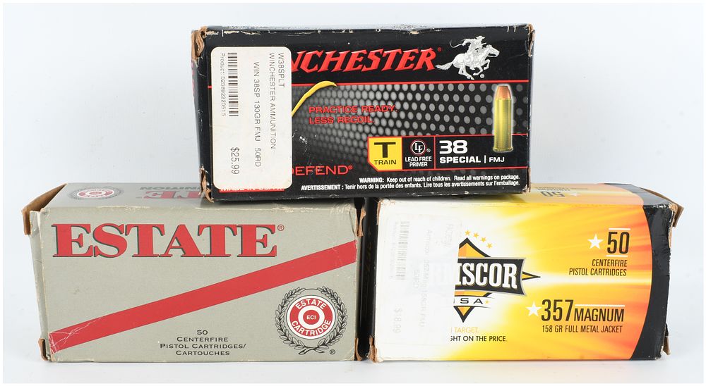 Lot 361: A Lot of 150 Rounds of Winchester Estate and Armscor Centerfire Ammunition in .38 Special and .357 Magnum