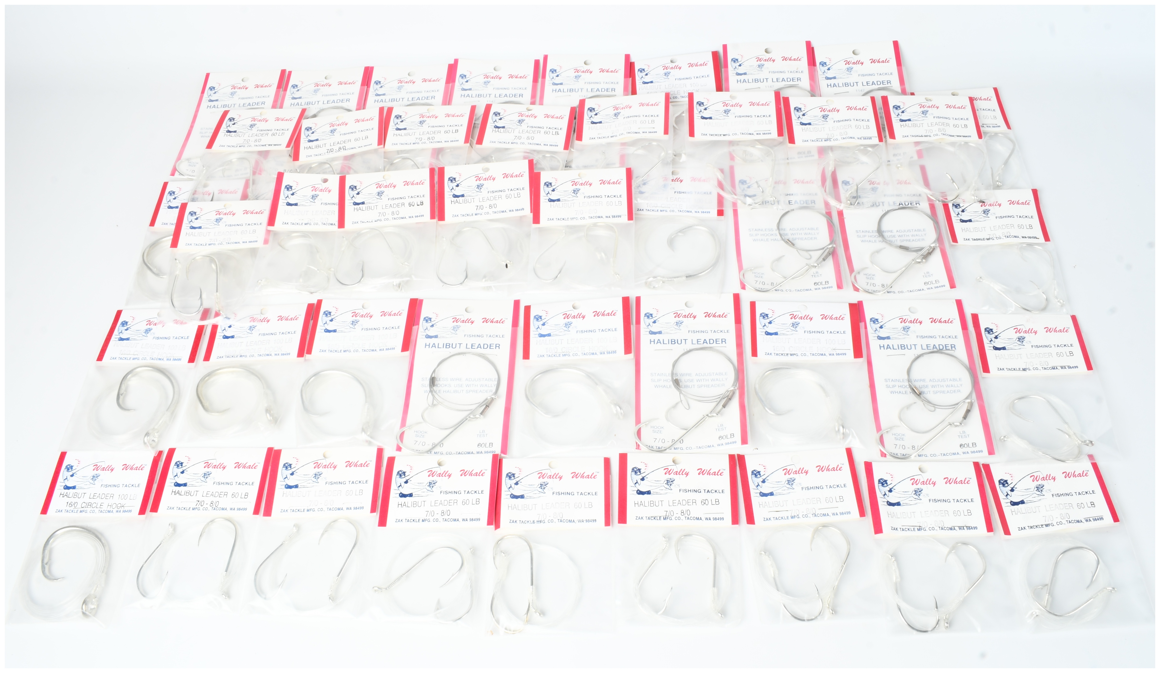 A Collection of 50 Wally Whale Fishing Hooks and Halibut Leaders
