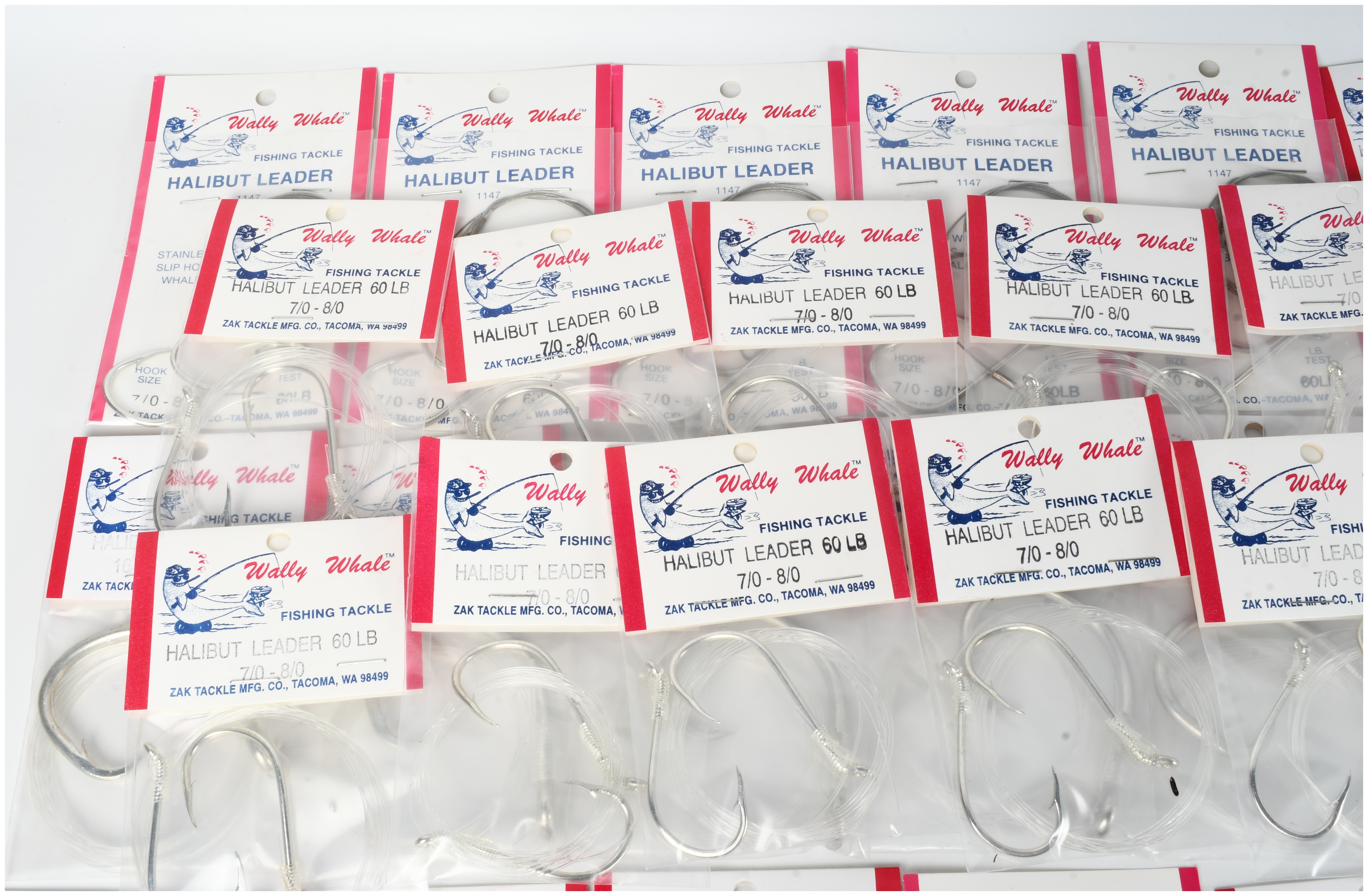 A Collection of 50 Wally Whale Fishing Hooks and Halibut Leaders