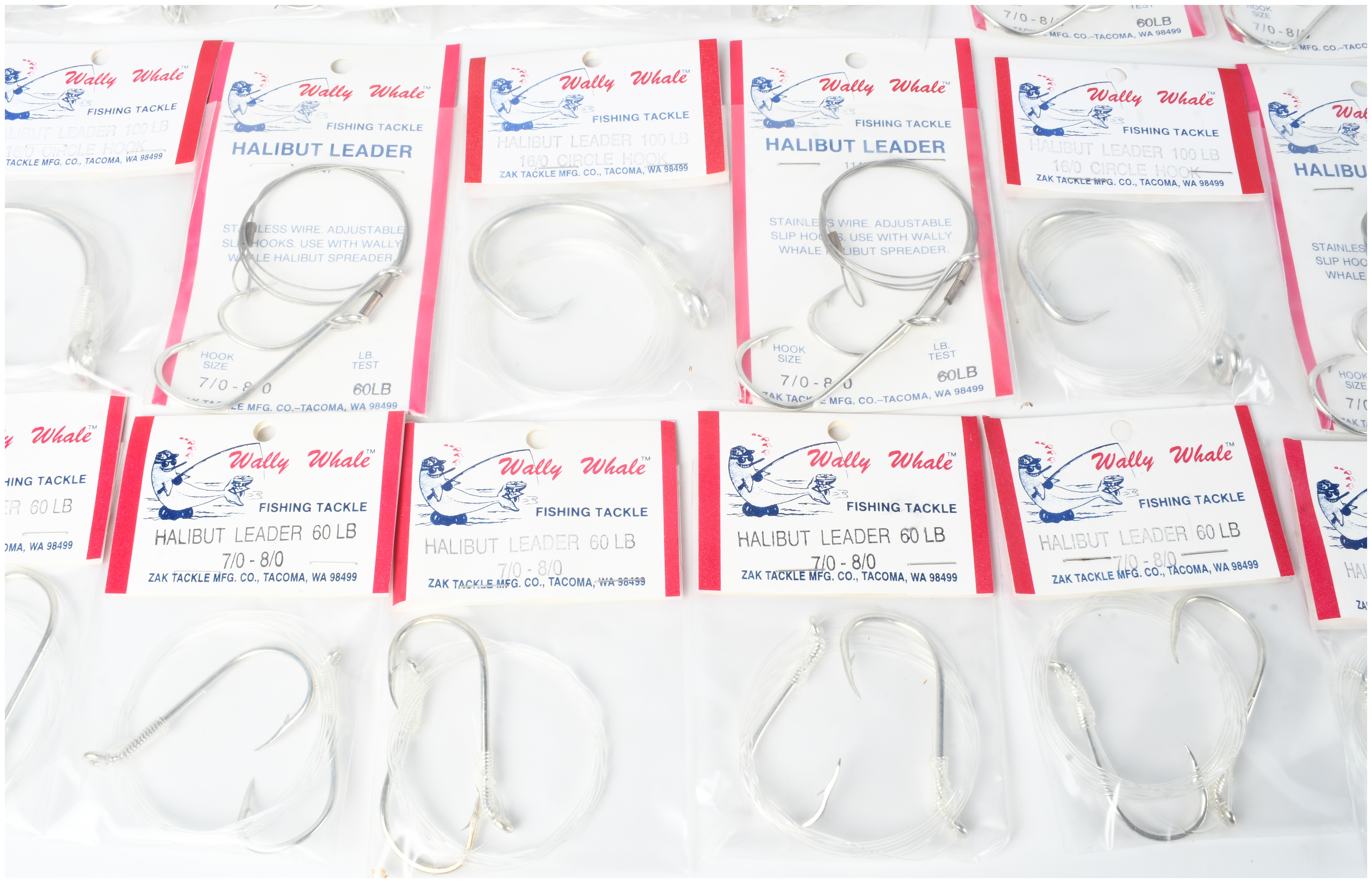 A Collection of 50 Wally Whale Fishing Hooks and Halibut Leaders