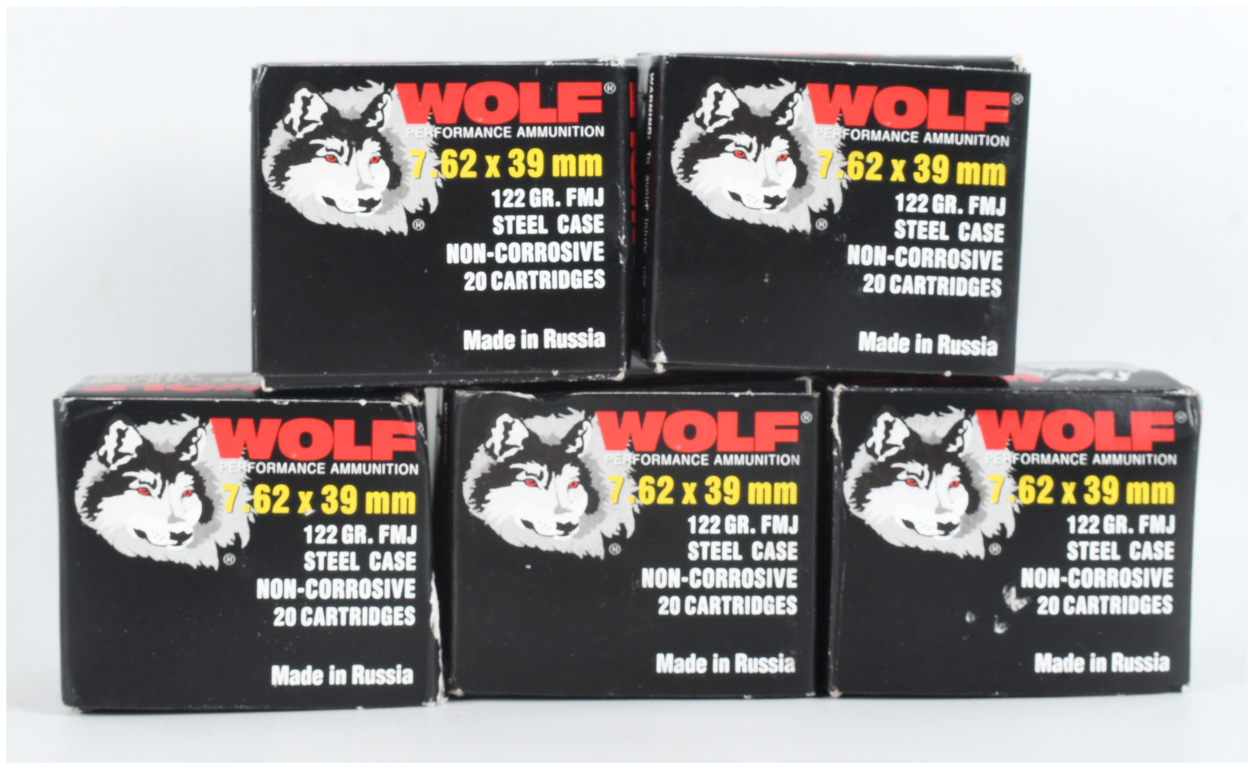 A Lot of 100 Rounds of Wolf Performance Ammunition 7.62 x 39 mm 122 Grain FMJ