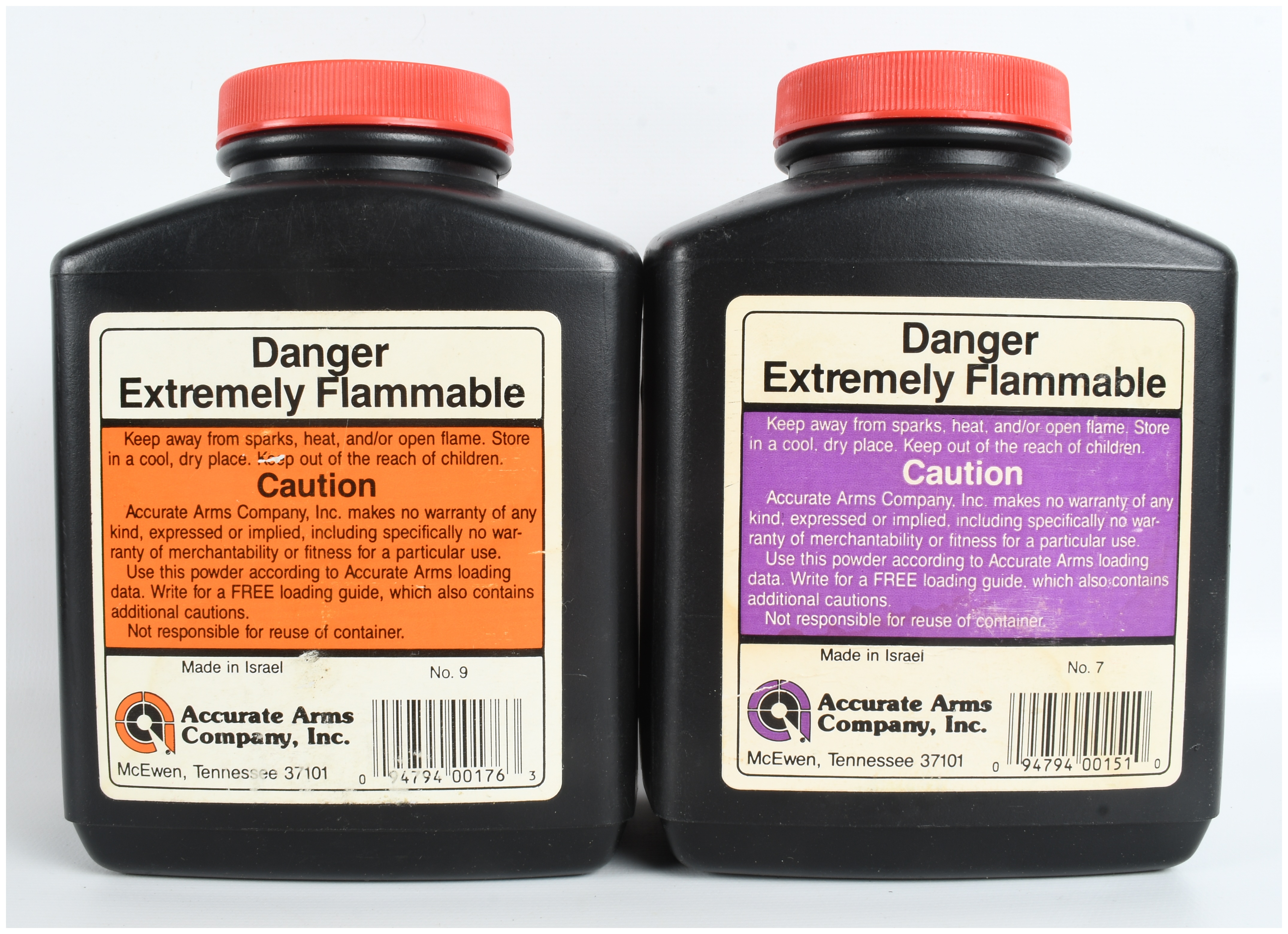 Two Accurate Arms Company Smokeless Powder Containers
