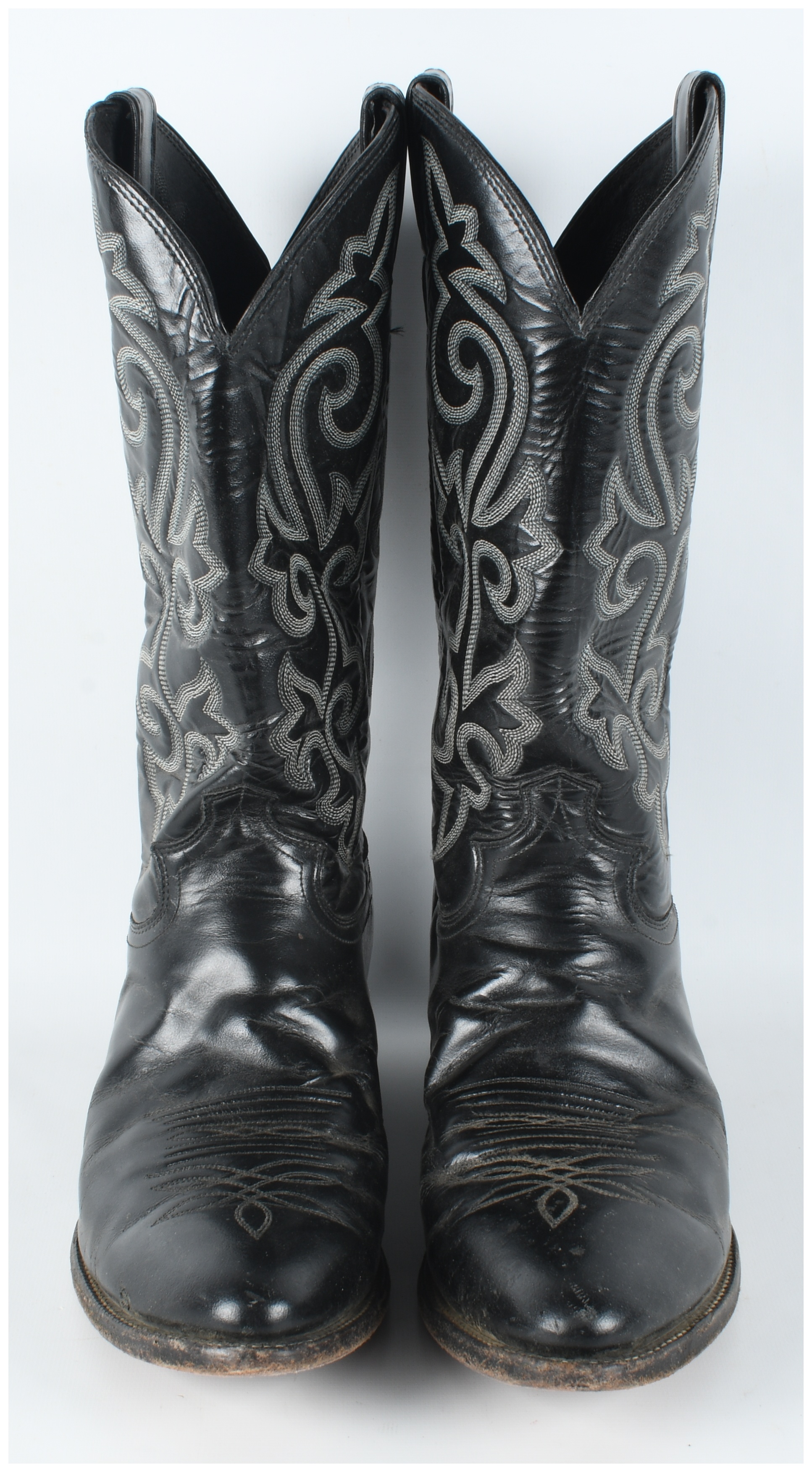 A Pair of Justin Model 1409 Men's Black Leather Western Cowboy Boots