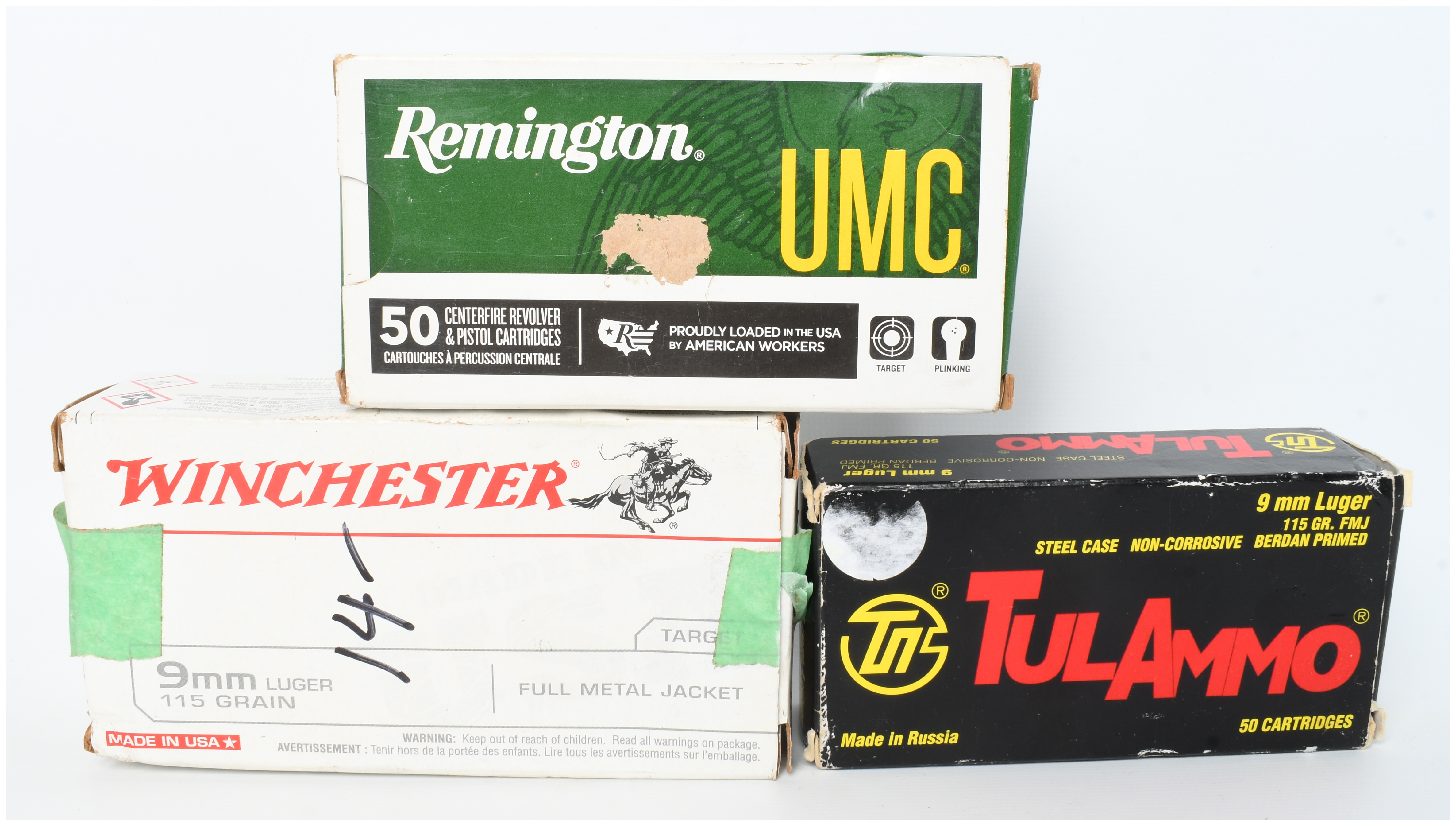 A Lot of 141 Rounds of Winchester Remington and TulAmmo 9mm Luger 115 Grain FMJ Ammunition