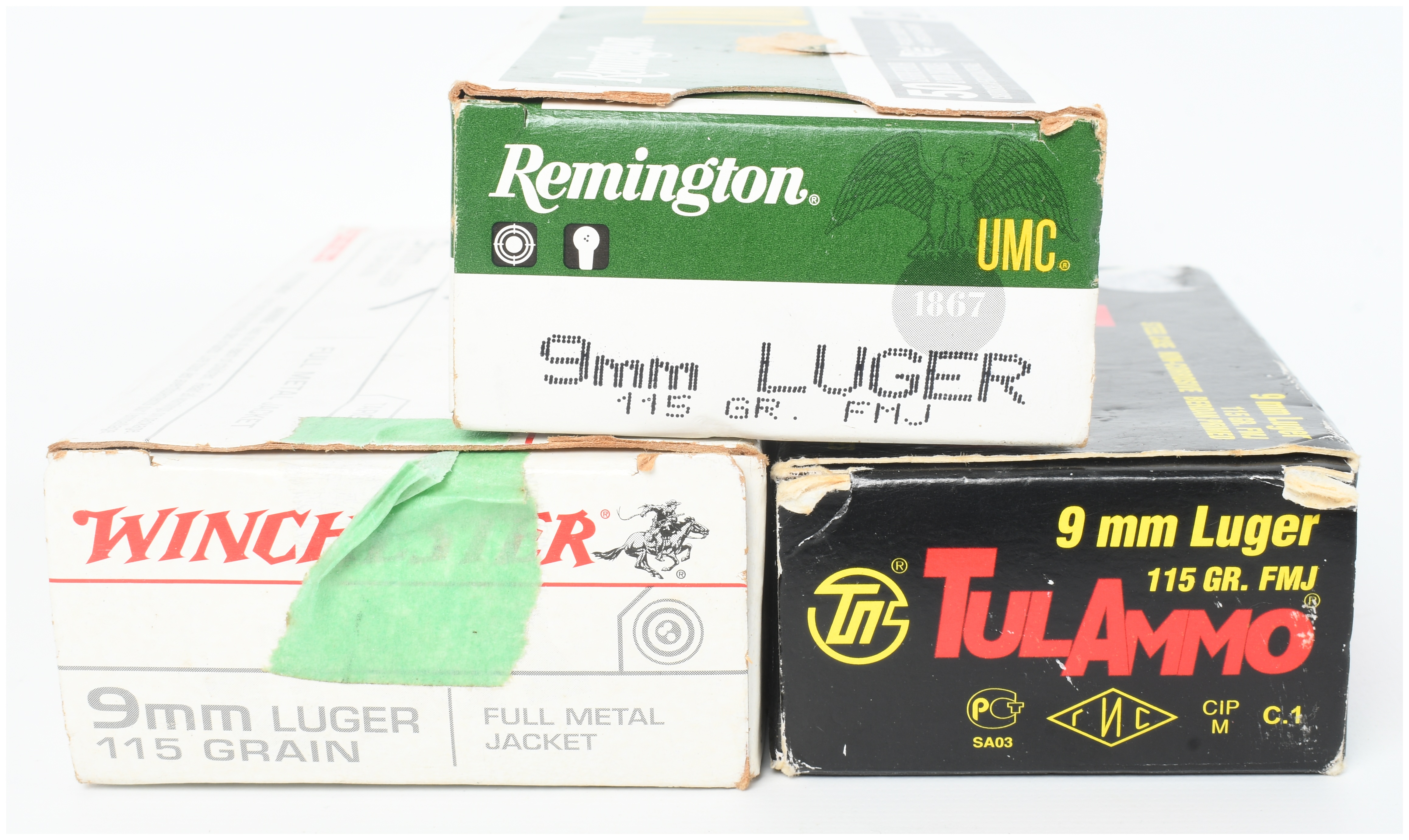 A Lot of 141 Rounds of Winchester Remington and TulAmmo 9mm Luger 115 Grain FMJ Ammunition