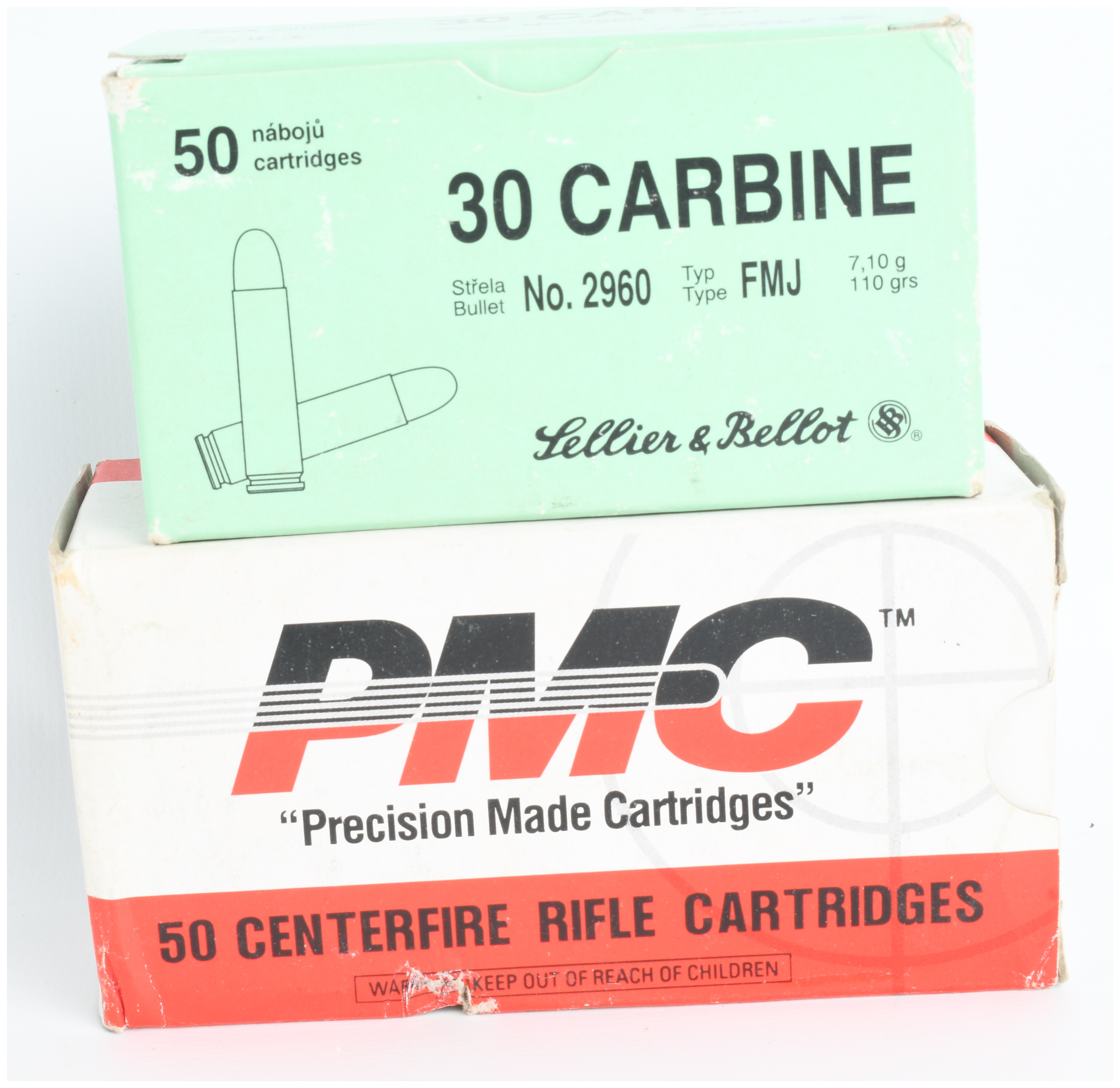 A Lot of 100 Rounds of Sellier and Bellot and PMC .30 Carbine 110 Grain FMJ Ammunition