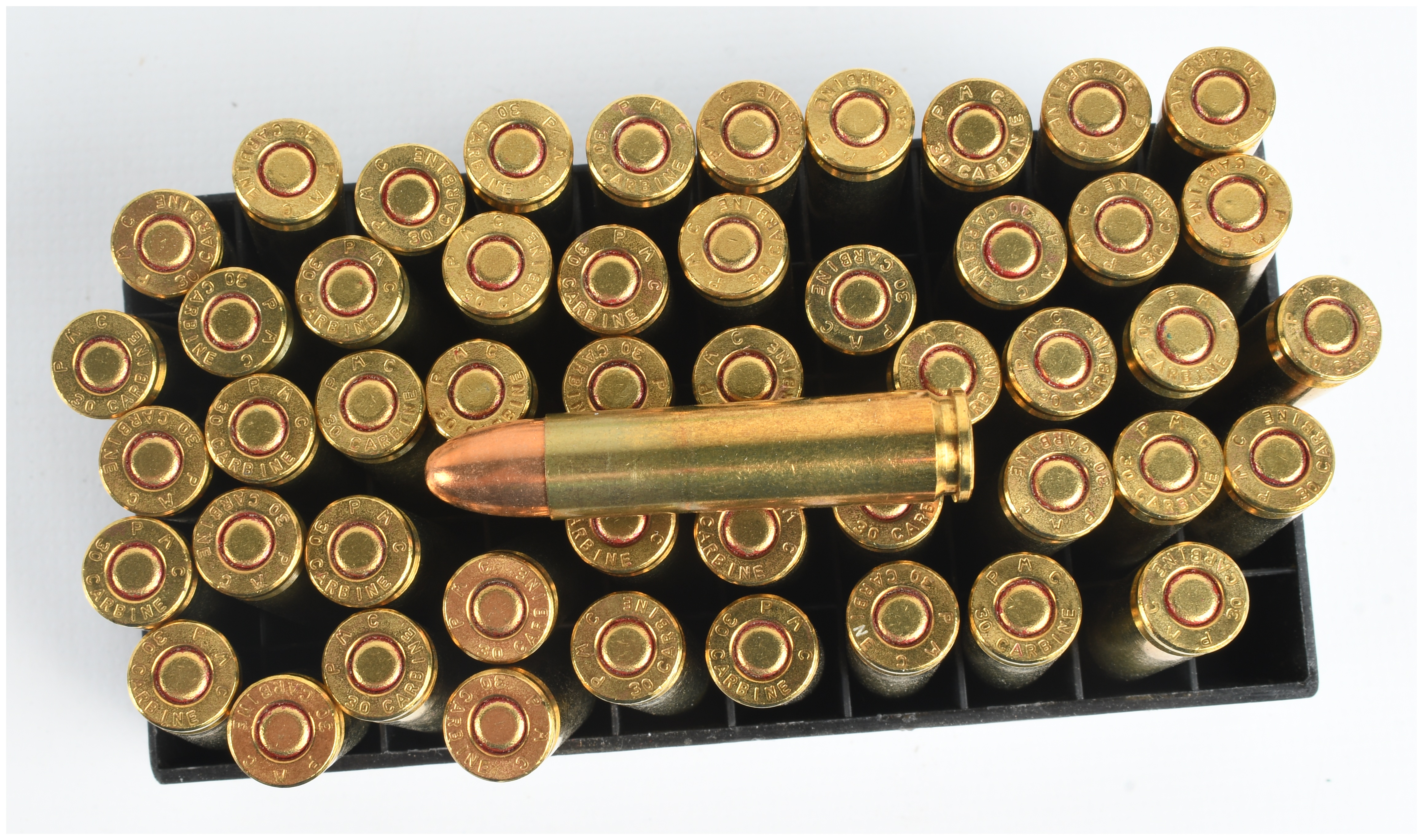 A Lot of 100 Rounds of Sellier and Bellot and PMC .30 Carbine 110 Grain FMJ Ammunition