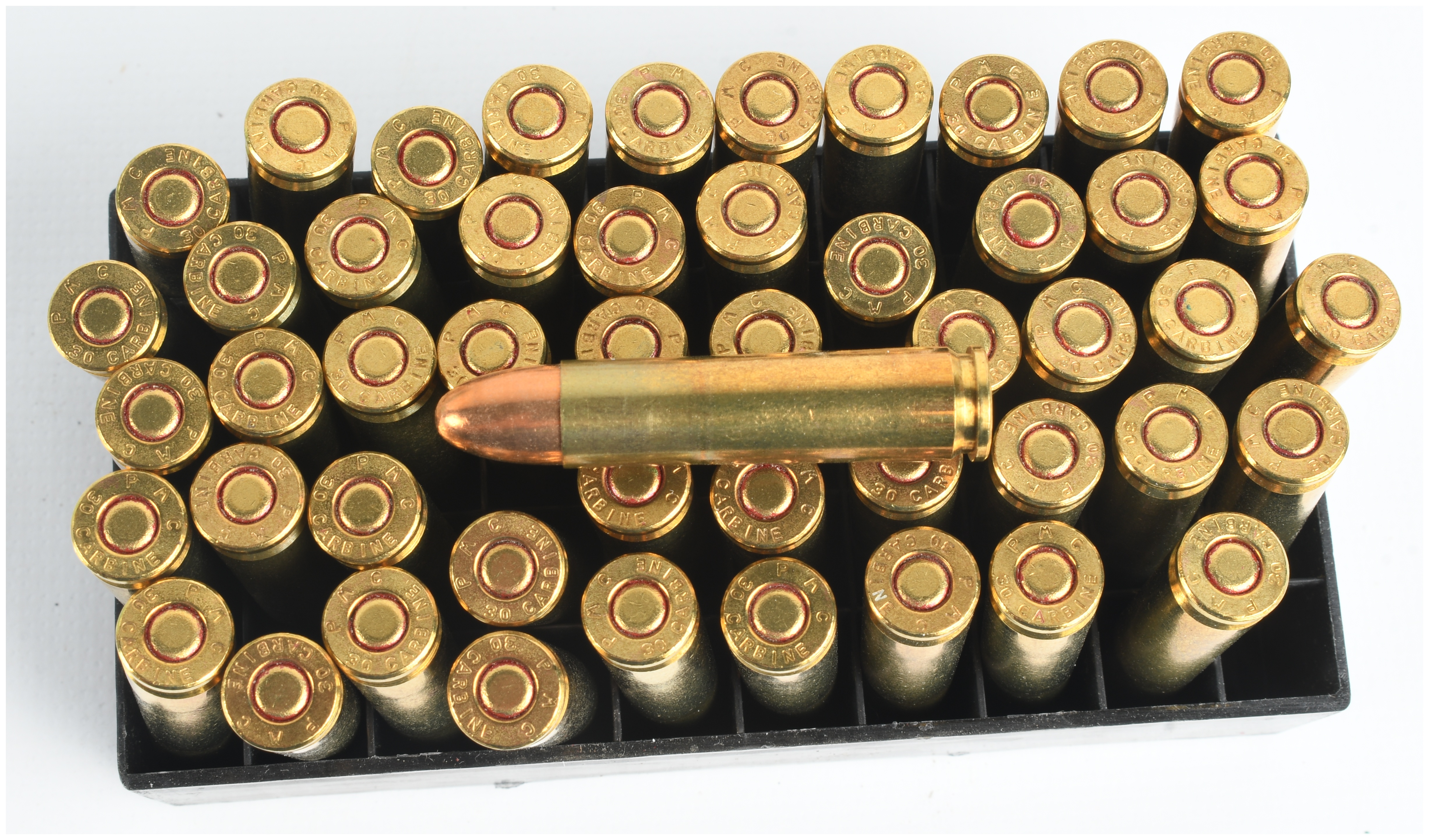 A Lot of 100 Rounds of Sellier and Bellot and PMC .30 Carbine 110 Grain FMJ Ammunition