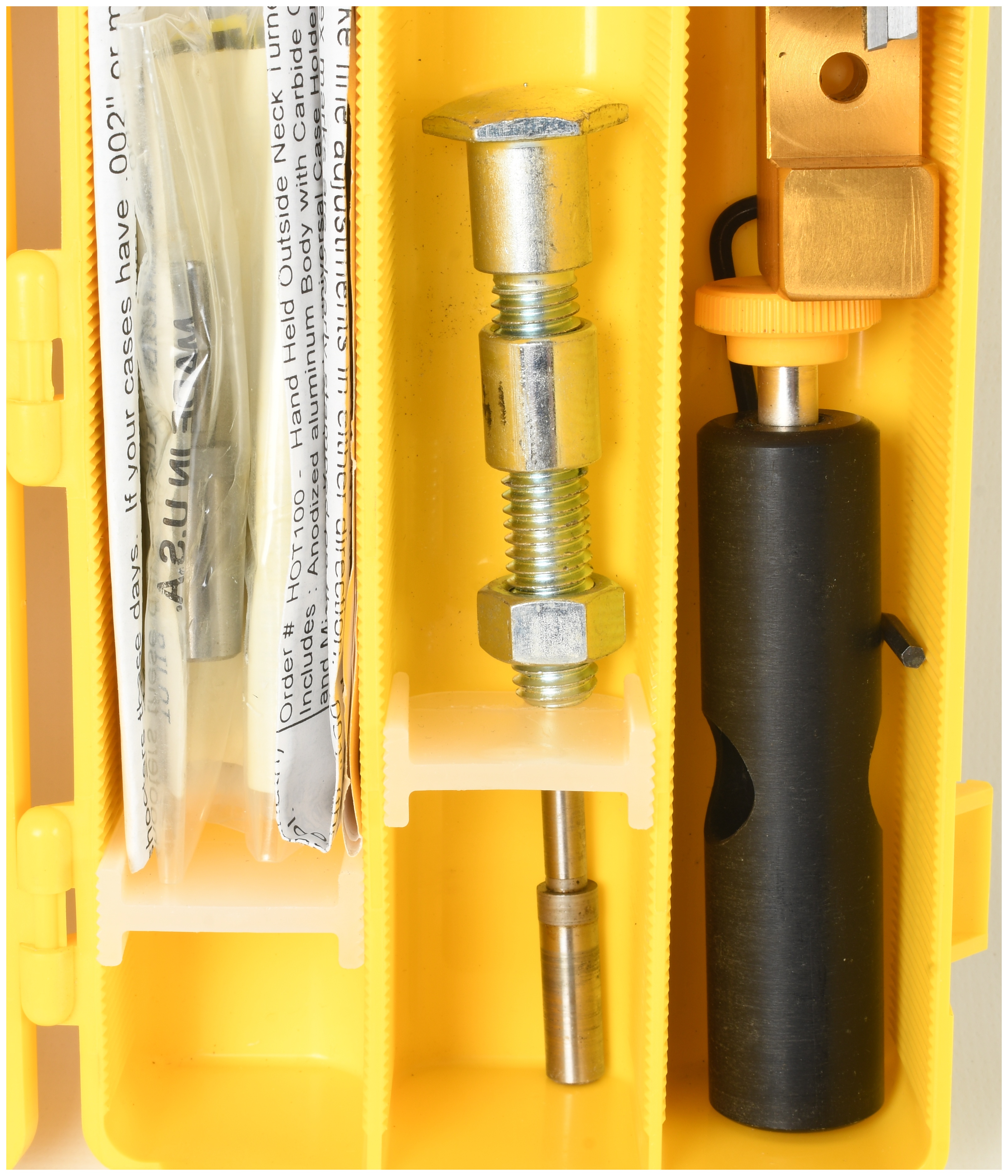 A Trio of Shooting Items Including a Forster HOT100 Neck Turner, Hornady 9x18mm Makarov Ammunition, and Winchester Primers