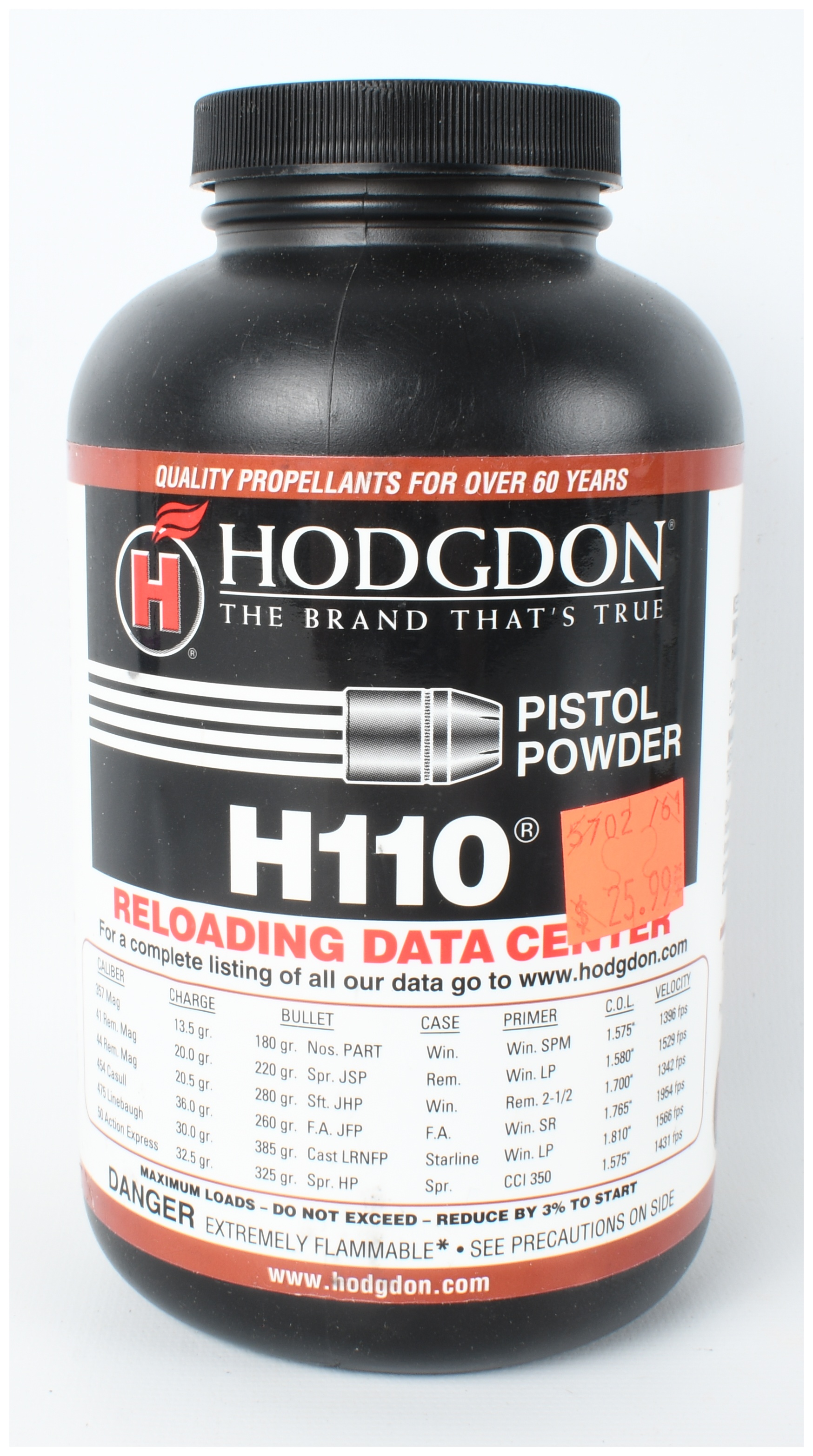 Hodgdon H110 Smokeless Pistol Powder, 1 lb