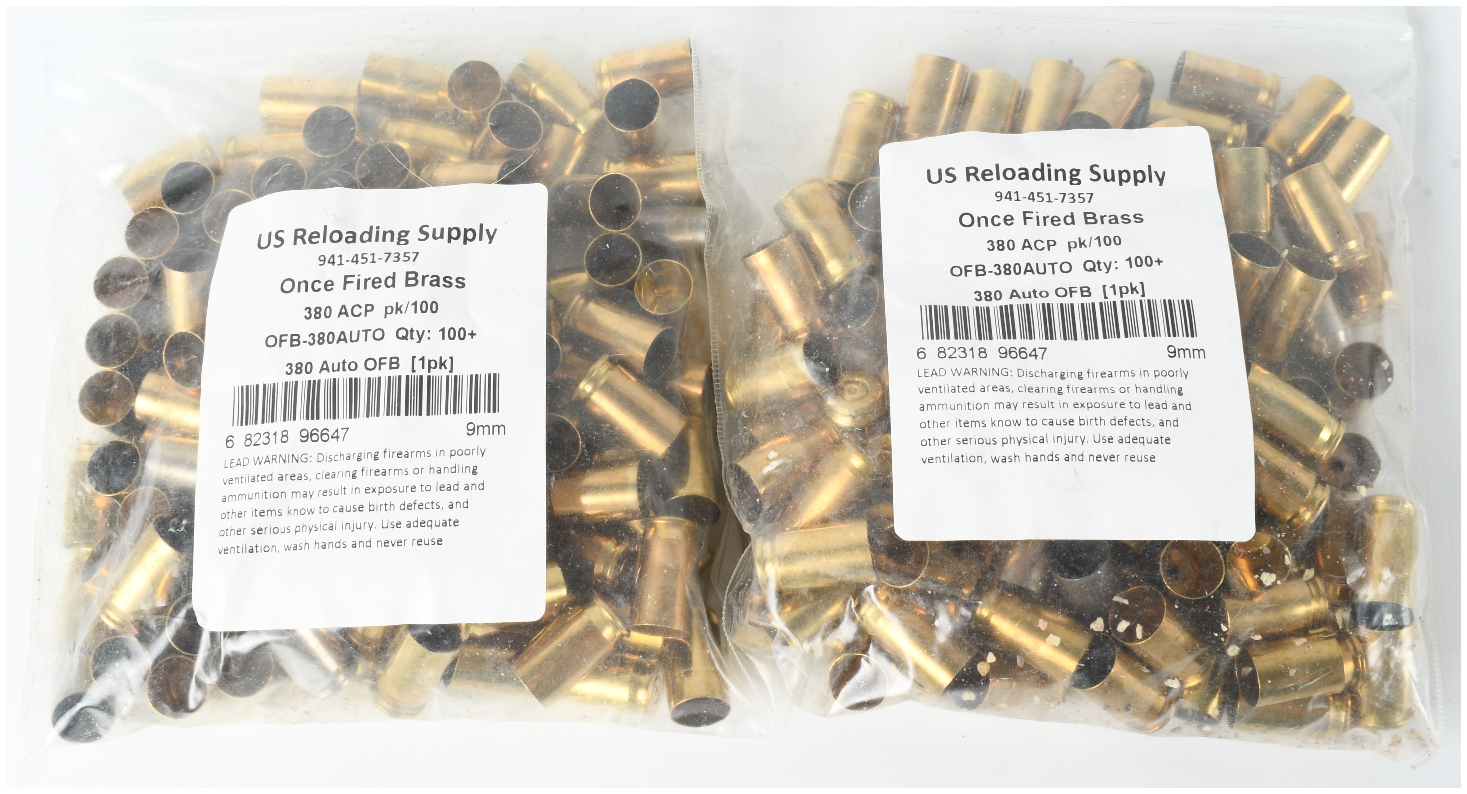 200 Pieces of US Reloading Supply Once Fired 380 Auto Brass Casings