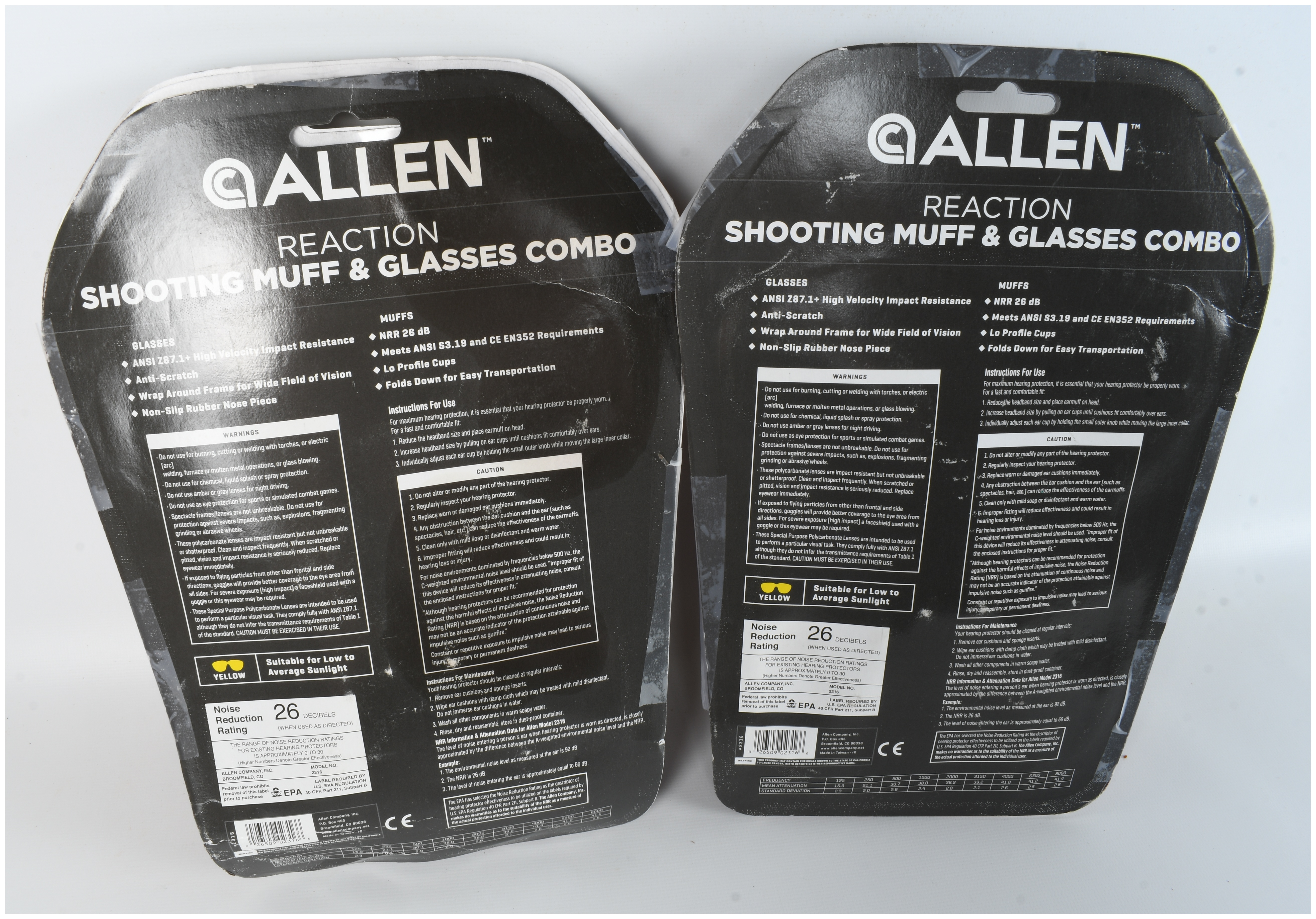 A Pair of Allen Reaction Shooting Muff and Glasses Combos