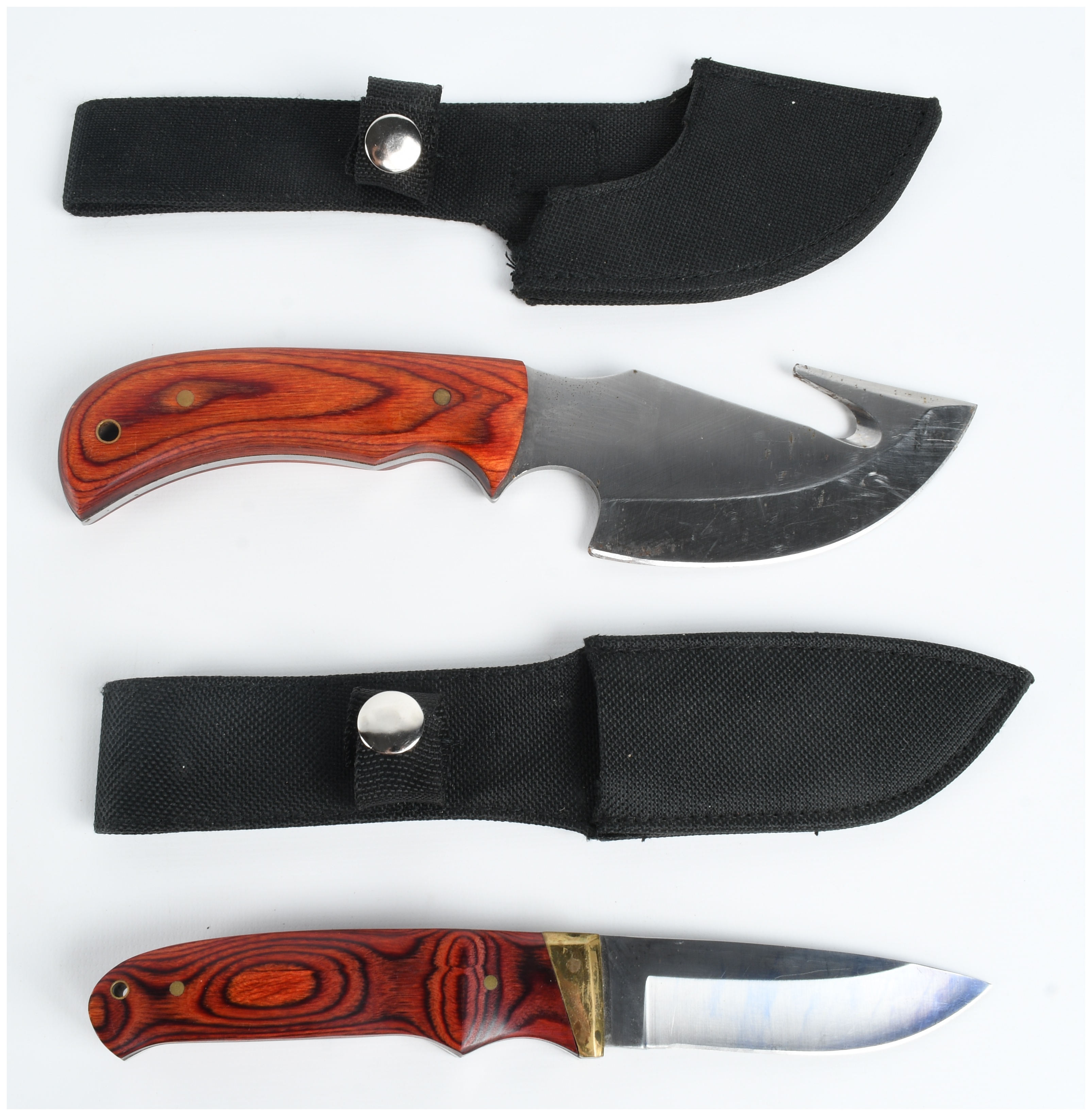 Two Stainless Steel Hunting Knives including Gut-Hook Skinner and Drop-Point Hunter