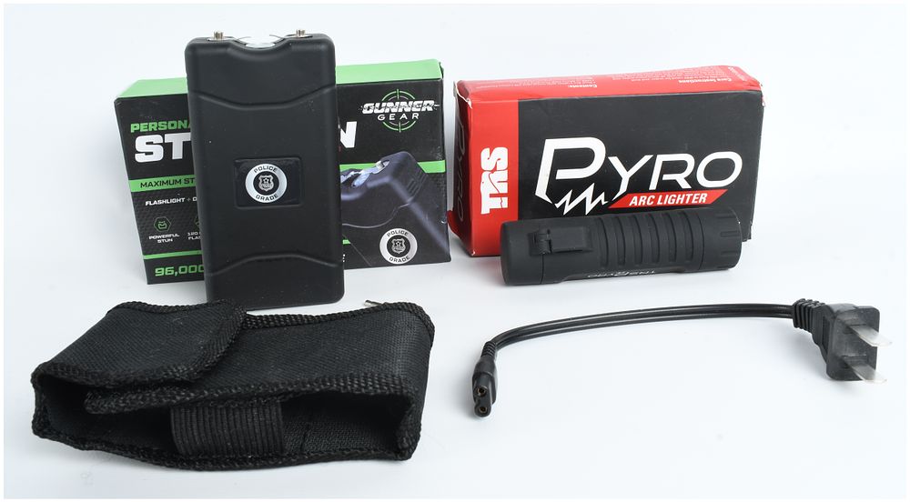 Lot 452: Two Personal Defense Devices Including a Gunner Gear Stun Gun and TRS Pyro Arc Lighter