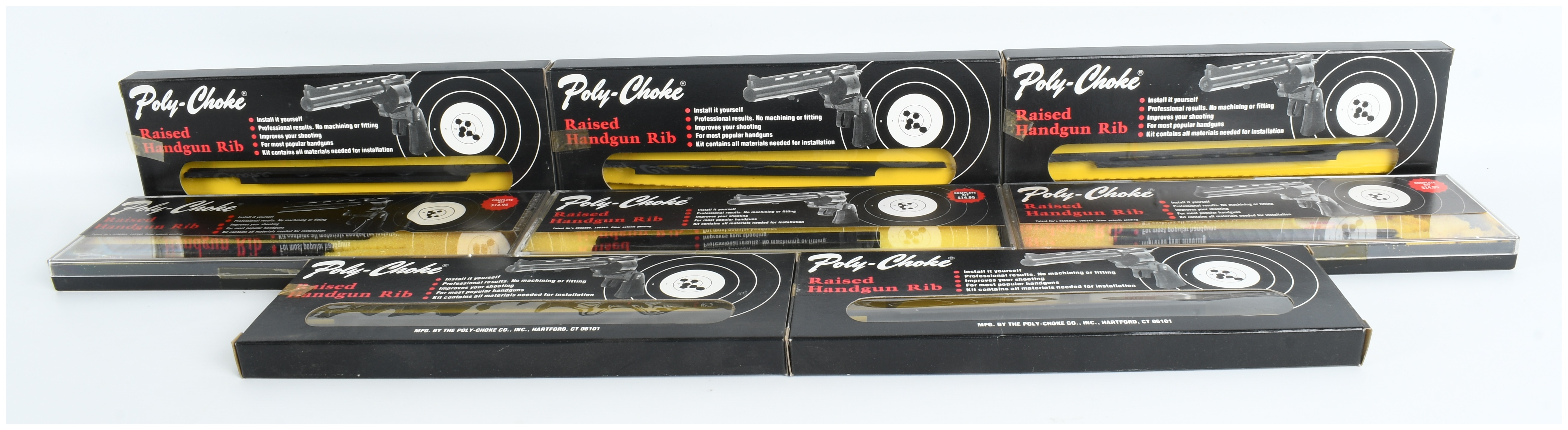 Eight Vintage Poly-Choke Raised Handgun Rib Kits in Original Packaging