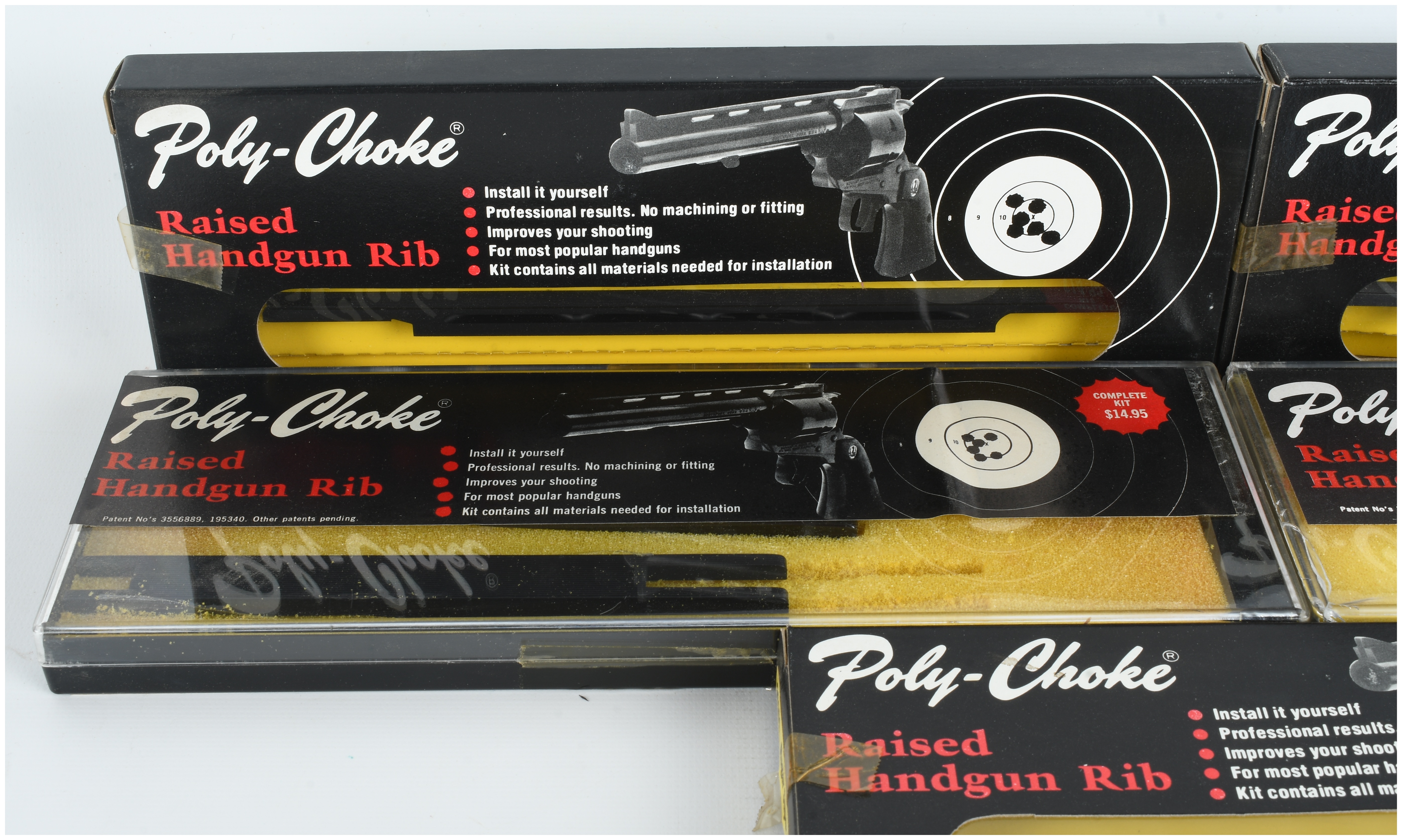 Eight Vintage Poly-Choke Raised Handgun Rib Kits in Original Packaging