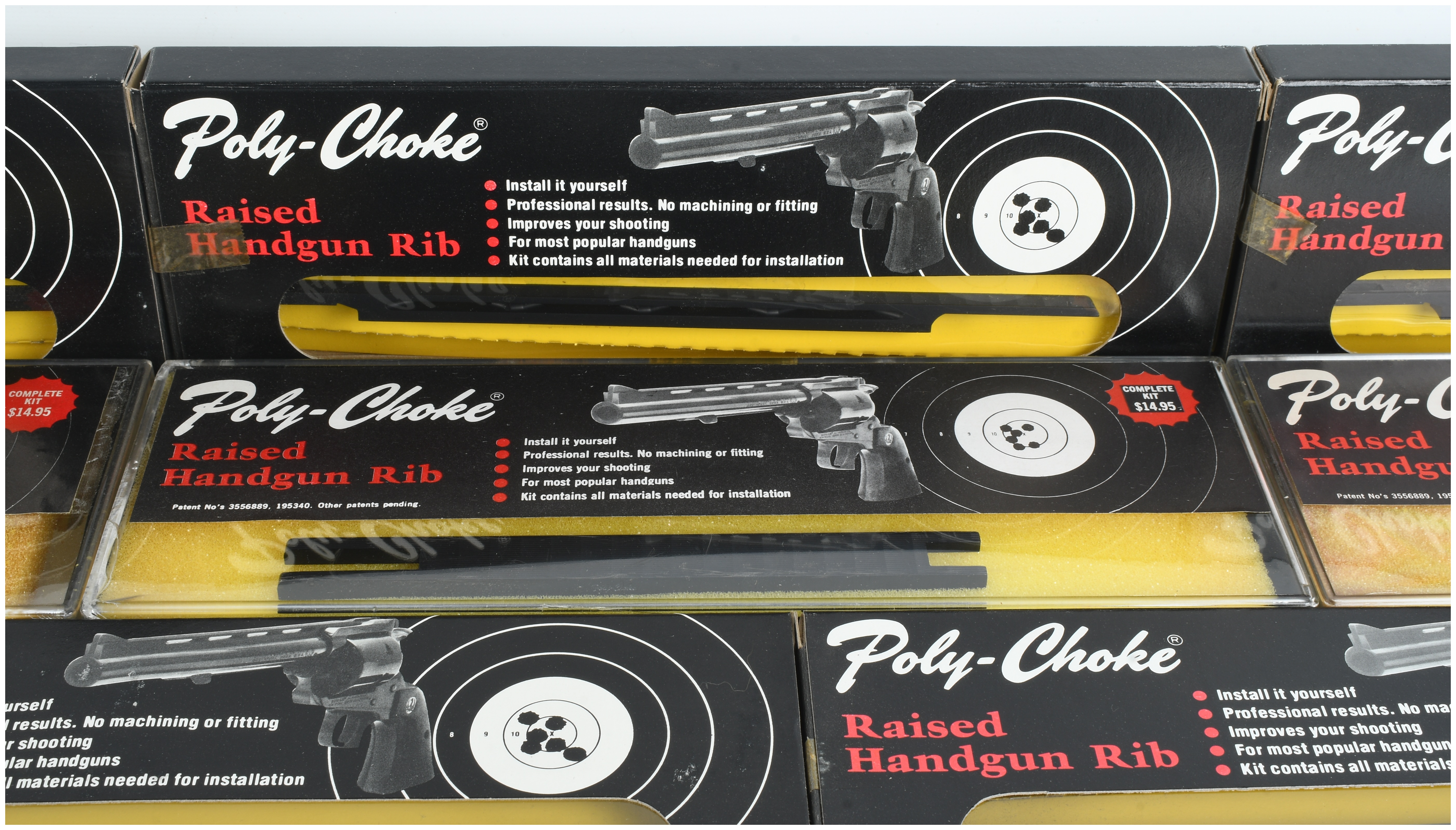 Eight Vintage Poly-Choke Raised Handgun Rib Kits in Original Packaging