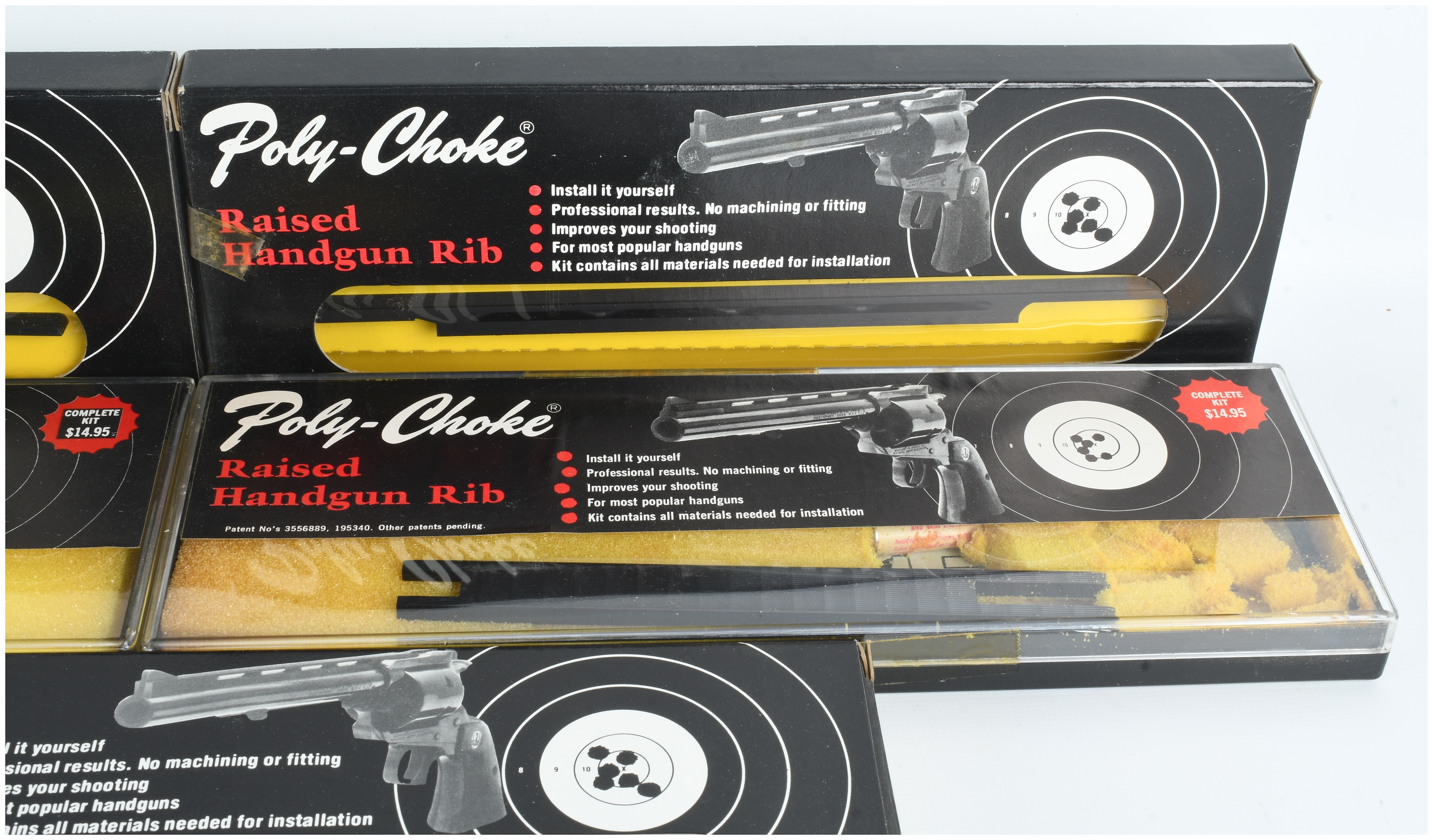 Eight Vintage Poly-Choke Raised Handgun Rib Kits in Original Packaging