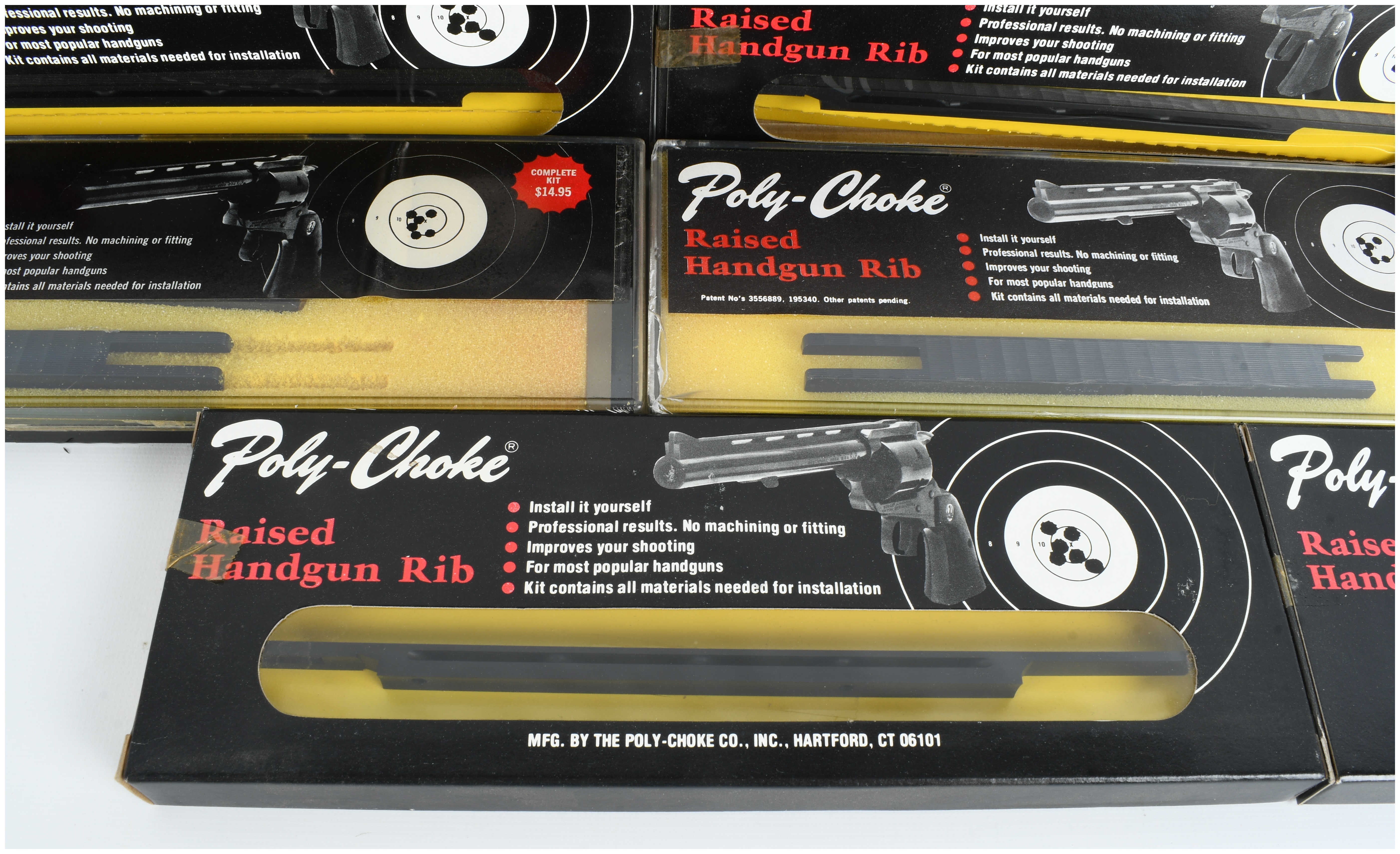 Eight Vintage Poly-Choke Raised Handgun Rib Kits in Original Packaging