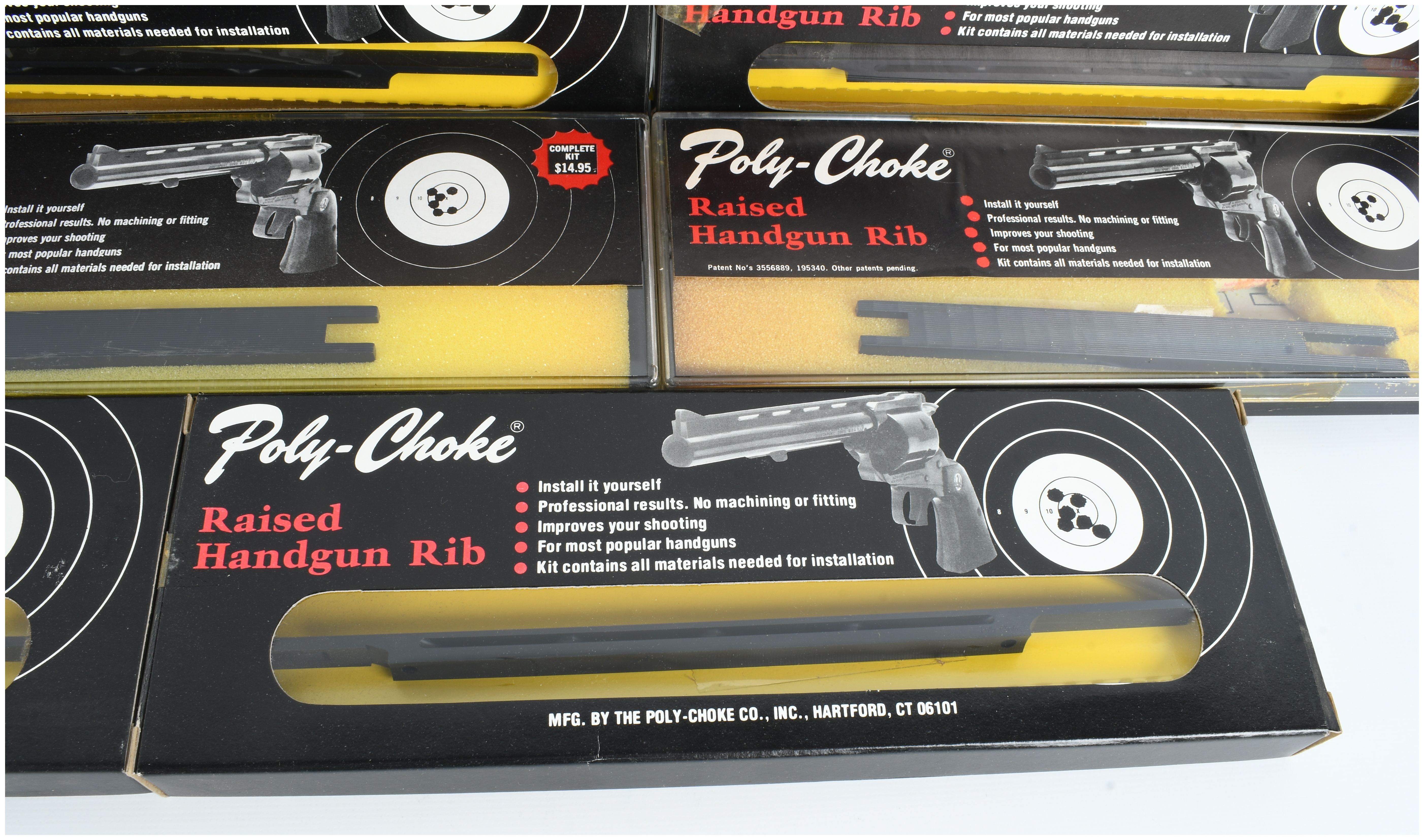 Eight Vintage Poly-Choke Raised Handgun Rib Kits in Original Packaging