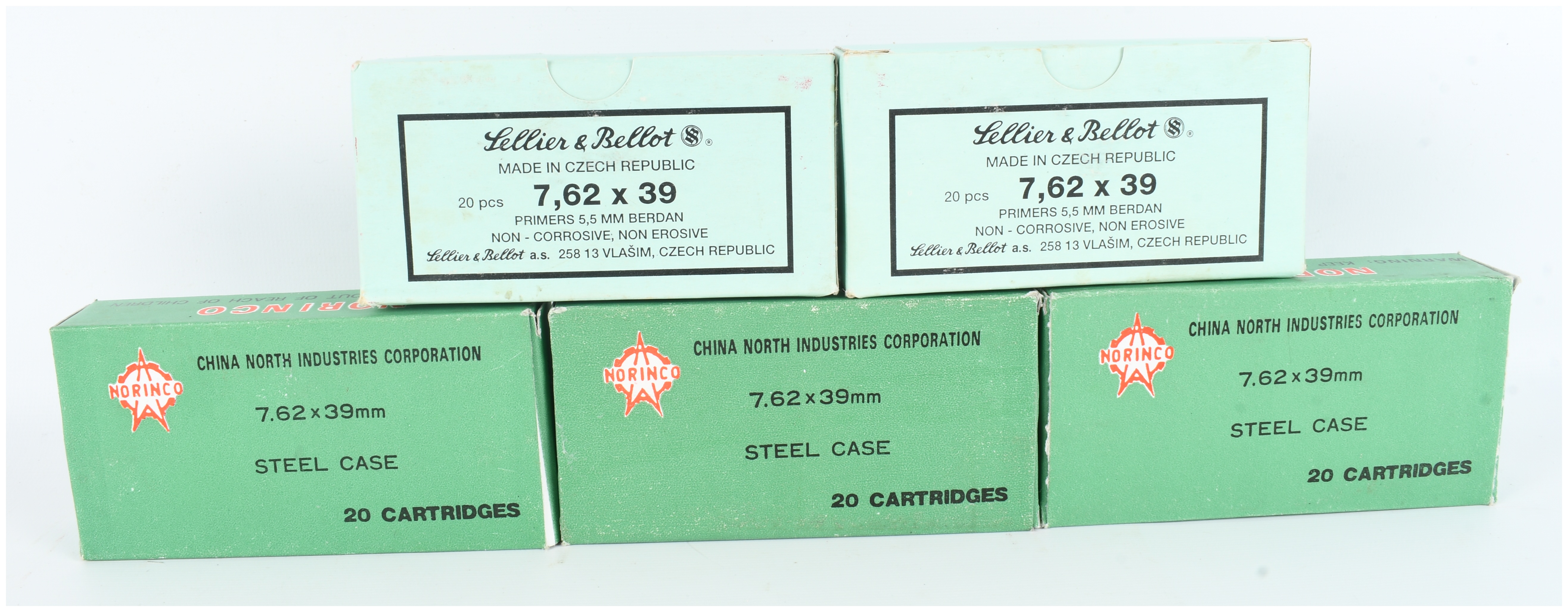 A Lot of 100 Cartridges of Norinco and Sellier & Bellot 7.62x39mm Ammunition