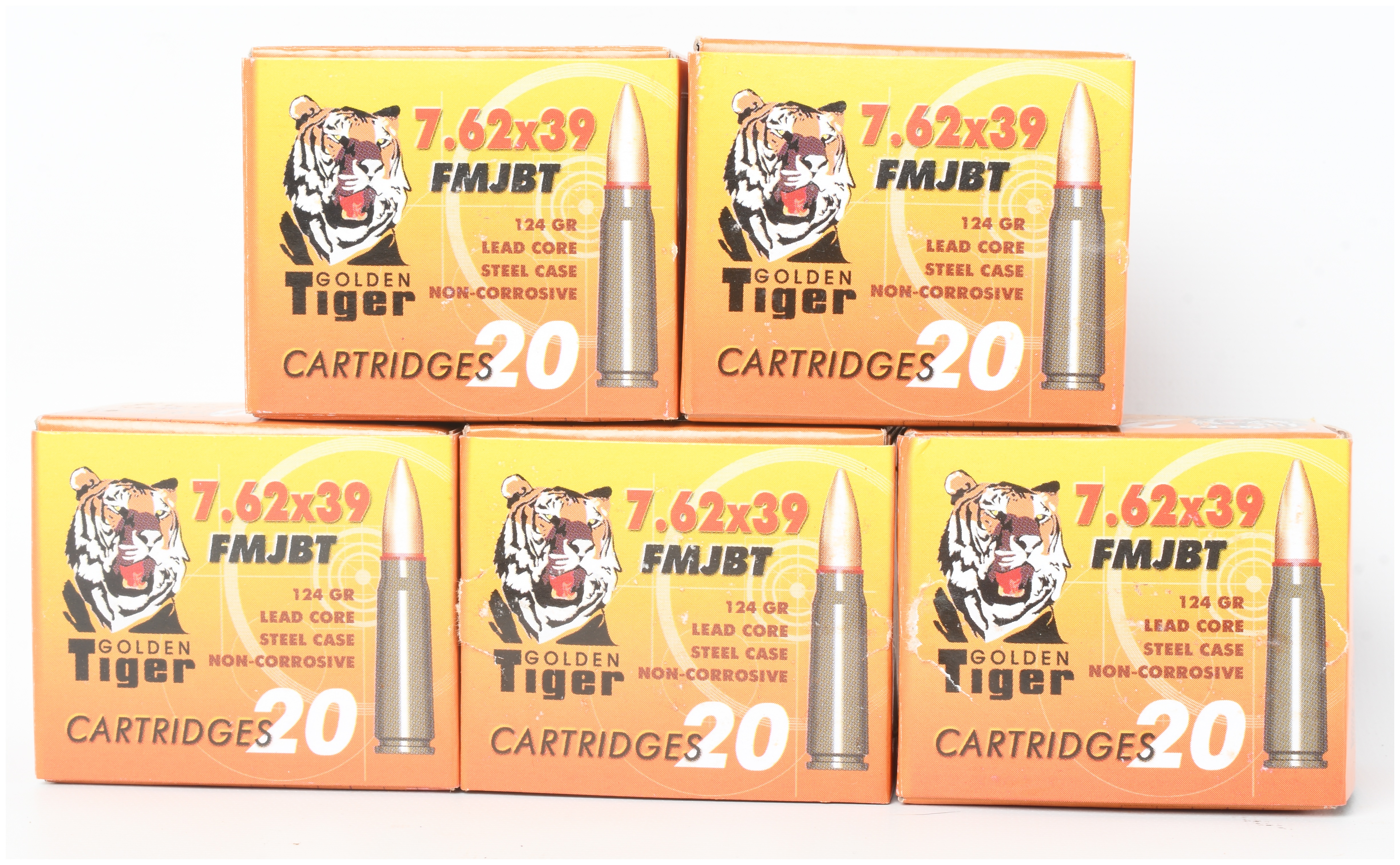 A Lot of 100 Rounds of Golden Tiger 7.62x39mm FMJBT Ammunition
