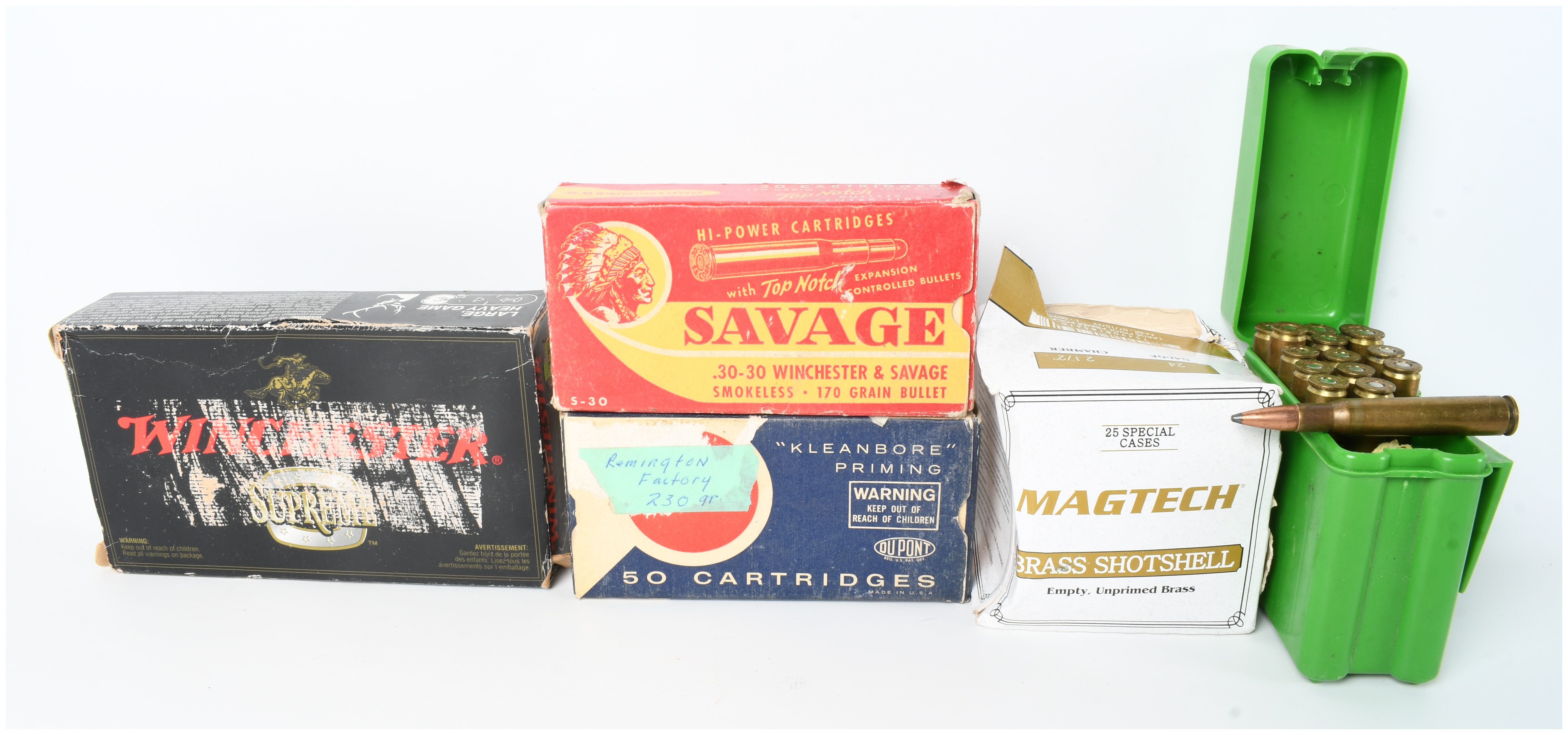 A Lot of 123 Rounds of Assorted Winchester, Savage, and Remington Ammunition and Components