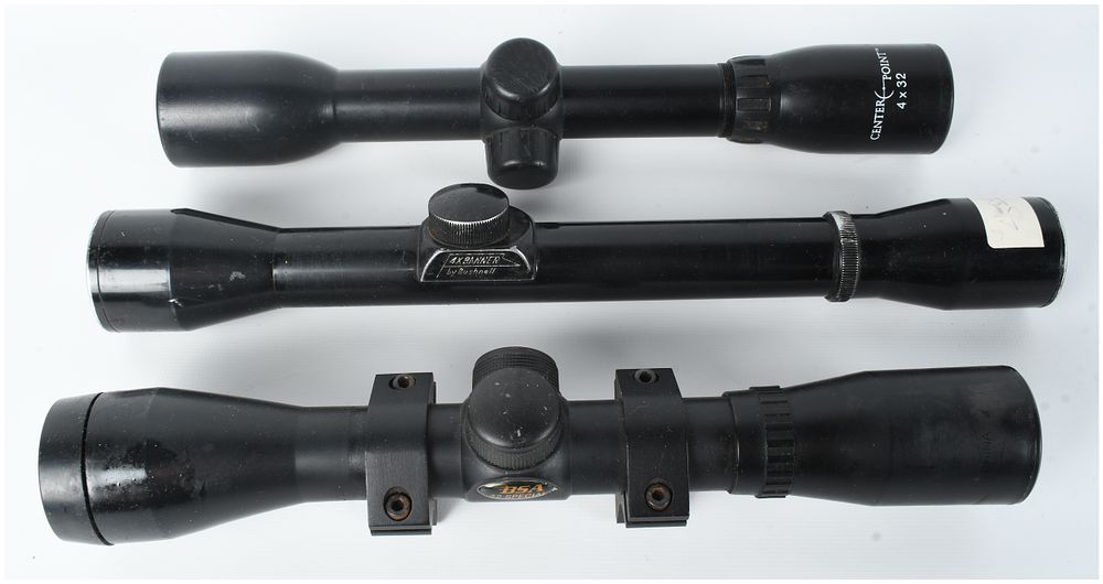 Lot 500: A Trio of Rifle Scopes Including CenterPoint, Bushnell, and BSA Models