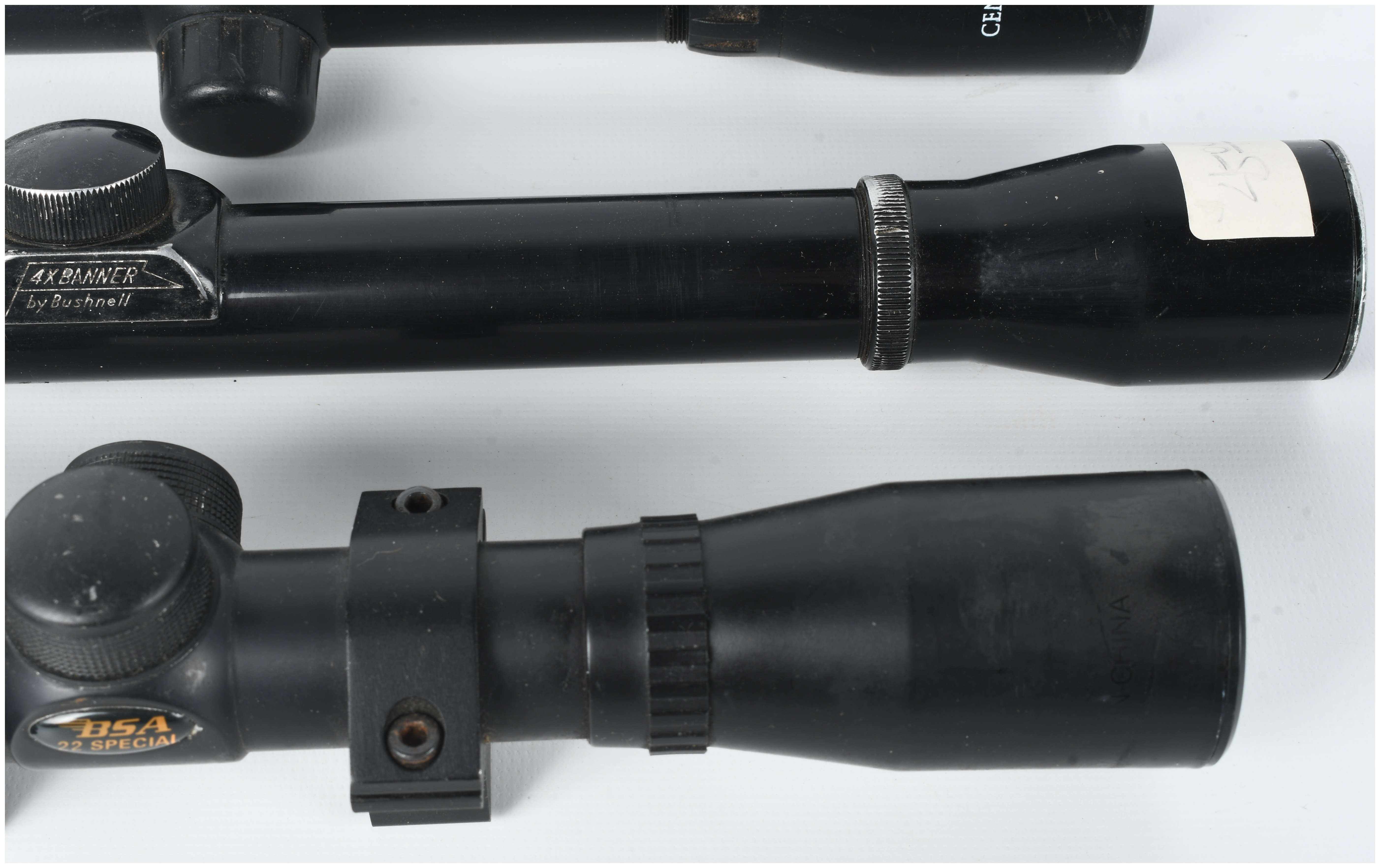 A Trio of Rifle Scopes Including CenterPoint, Bushnell, and BSA Models