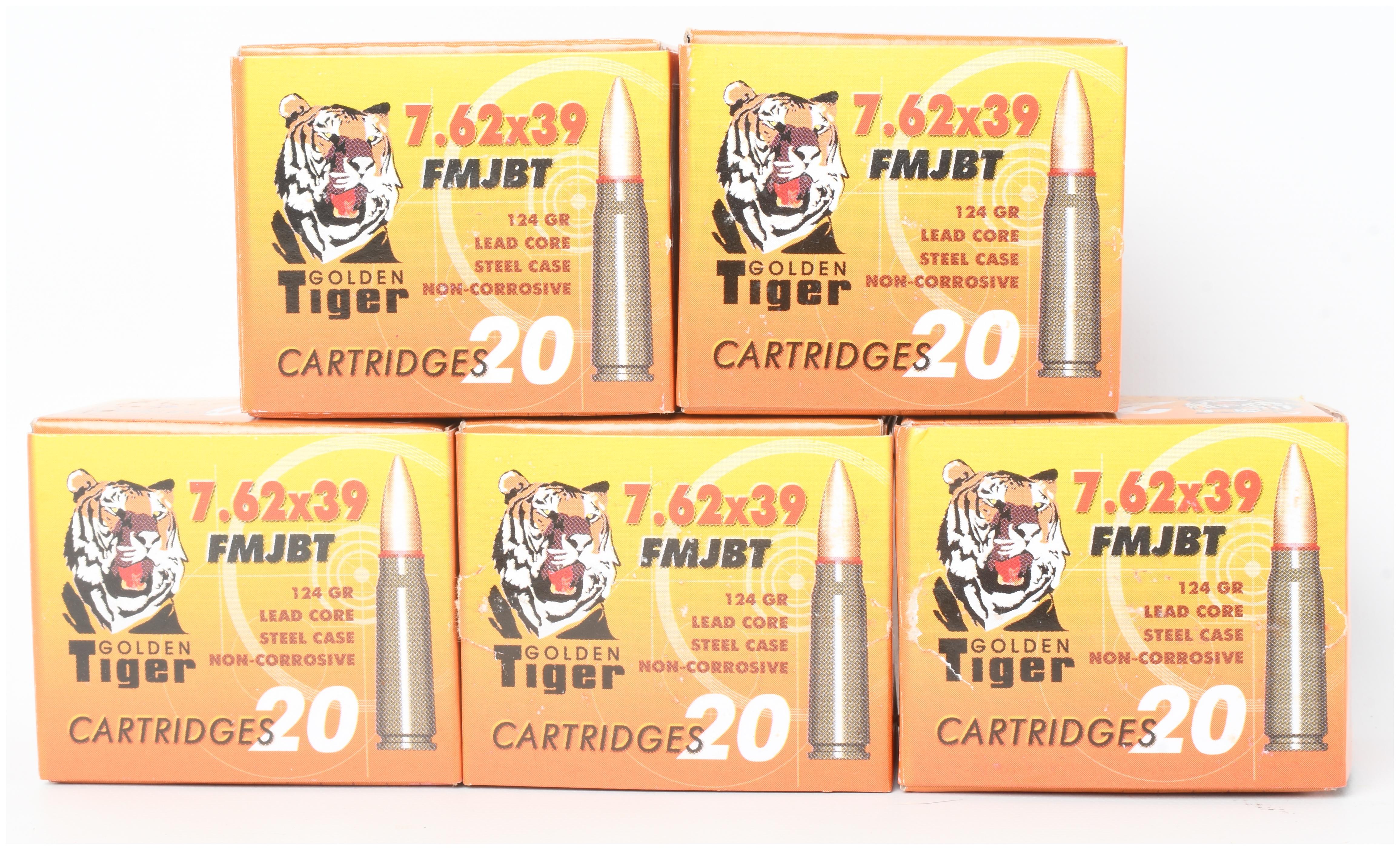 A Lot of 100 Rounds of Golden Tiger FMJBT Ammunition 7.62x39mm
