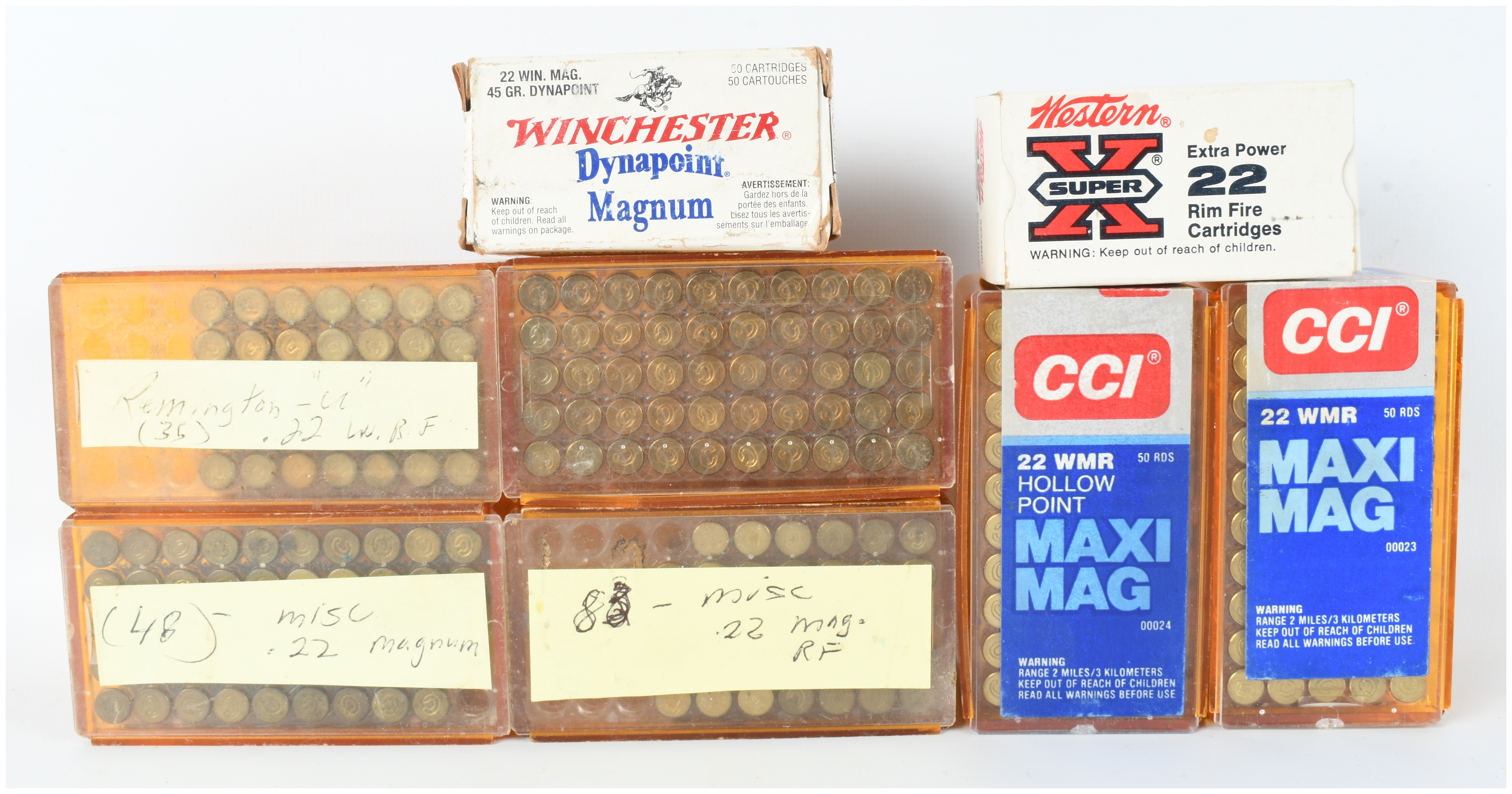 A Lot of 325 Rounds of Assorted .22 Caliber Rimfire Ammunition including .22 WMR and .22 WRF