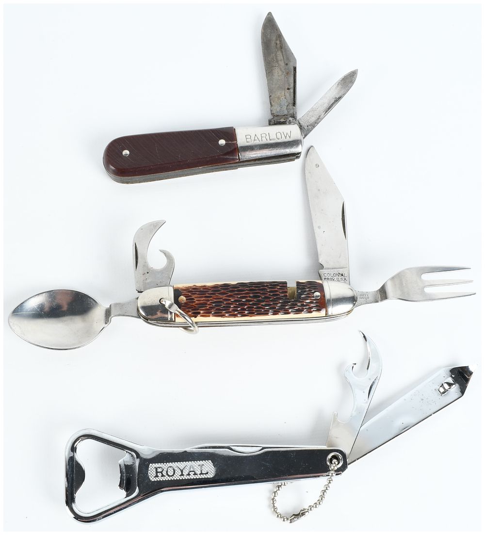 Lot 536: Three Vintage American Pocket Knives and Folding Multi Tools Including Imperial Barlow and Colonial Hobo