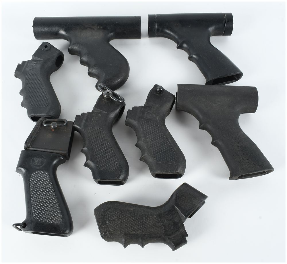 Lot 542: A Collection of 8 Assorted Polymer Shotgun Pistol Grips and Folding Stock Components