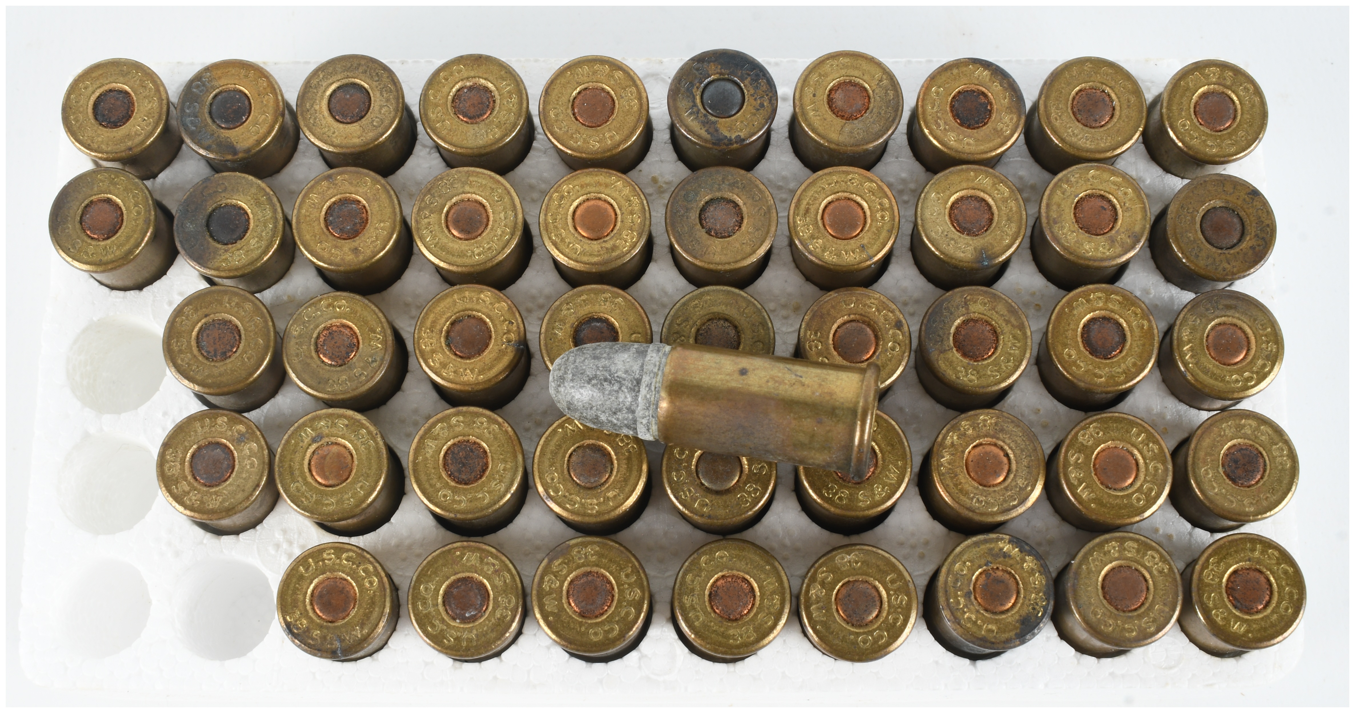 A Lot of 47 United States Cartridge Company .38 S&W Centerfire Pistol Cartridges