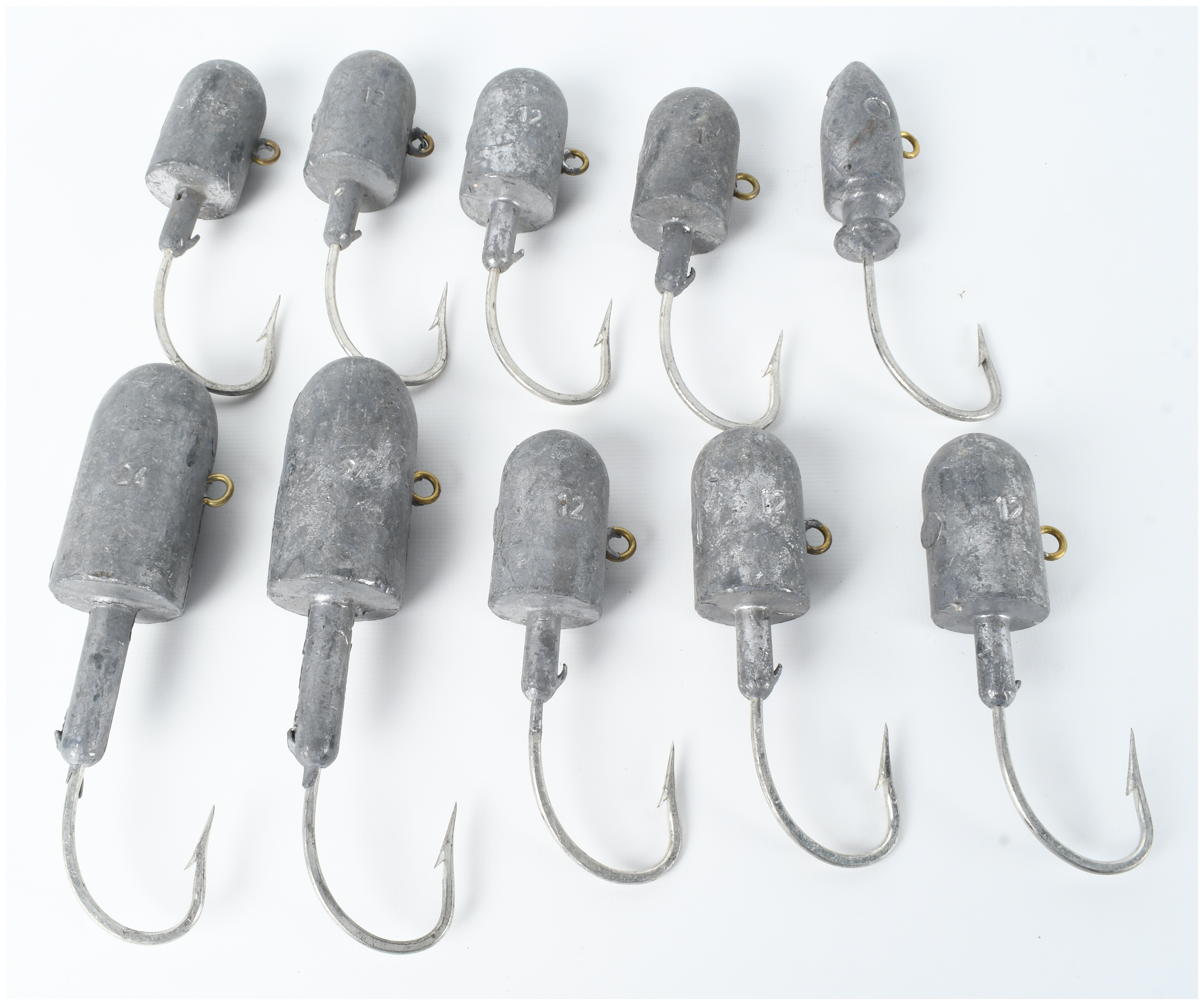 Ten Fishing Jig Heads with Embedded Lead Weights