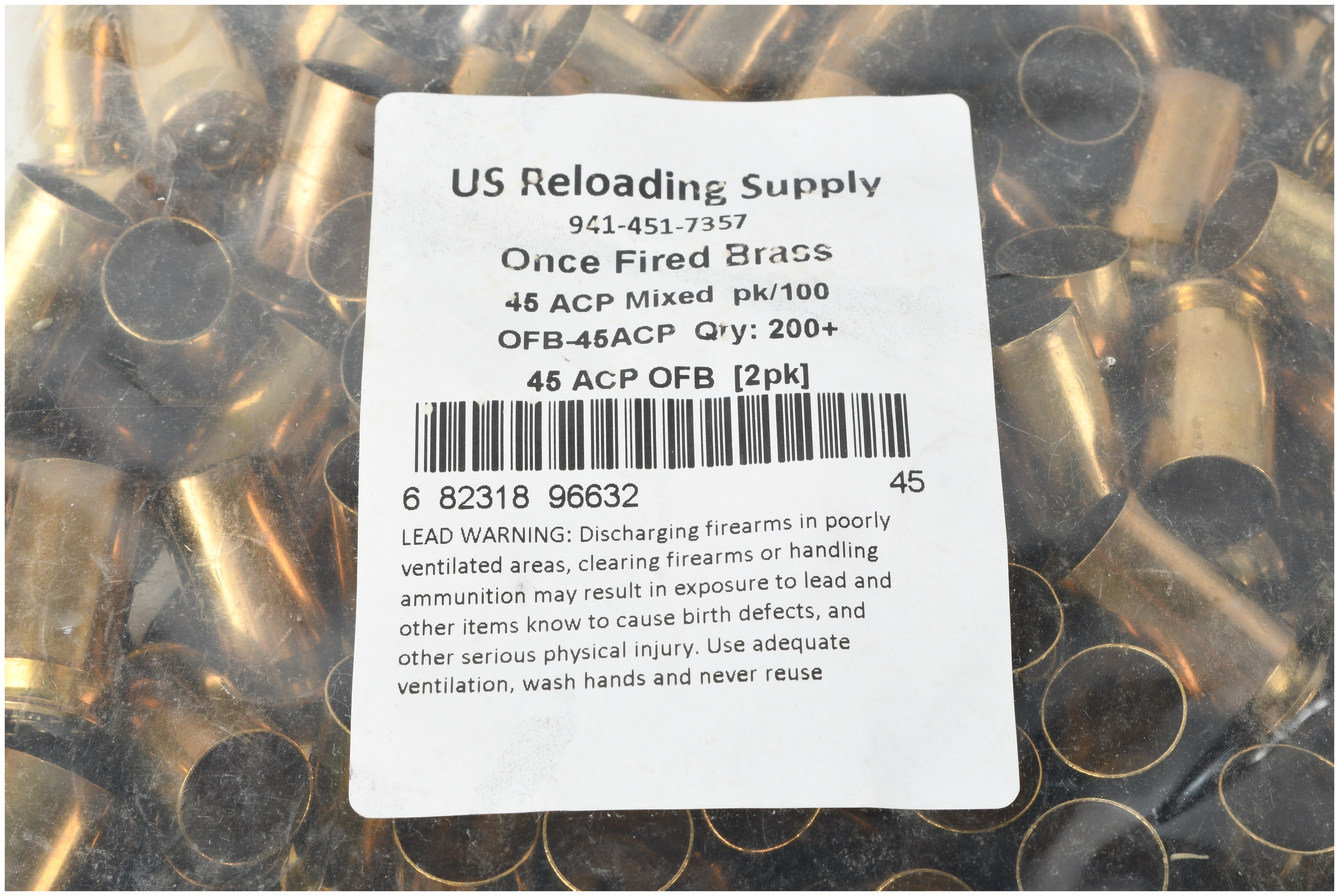 A Collection of 300 US Reloading Supply .45 ACP and .44 Special Once Fired Brass Casings