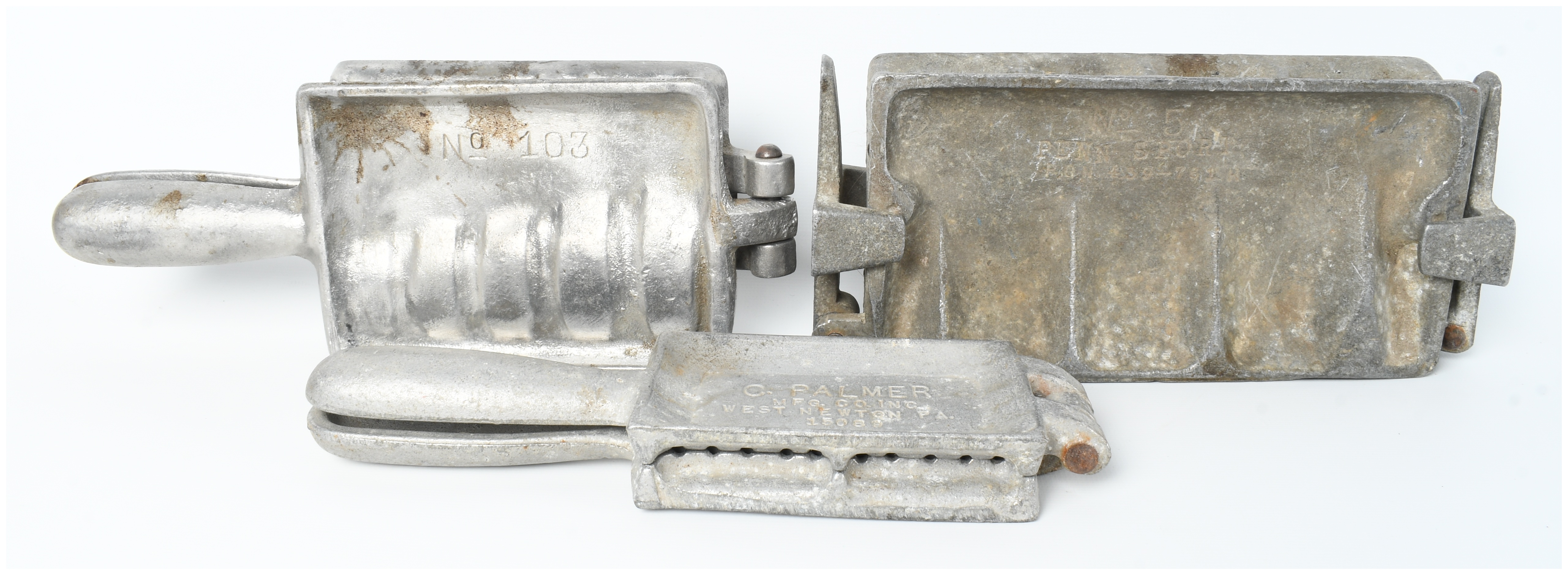 Three C. Palmer Fishing Lead Sinker and Pellet Molds