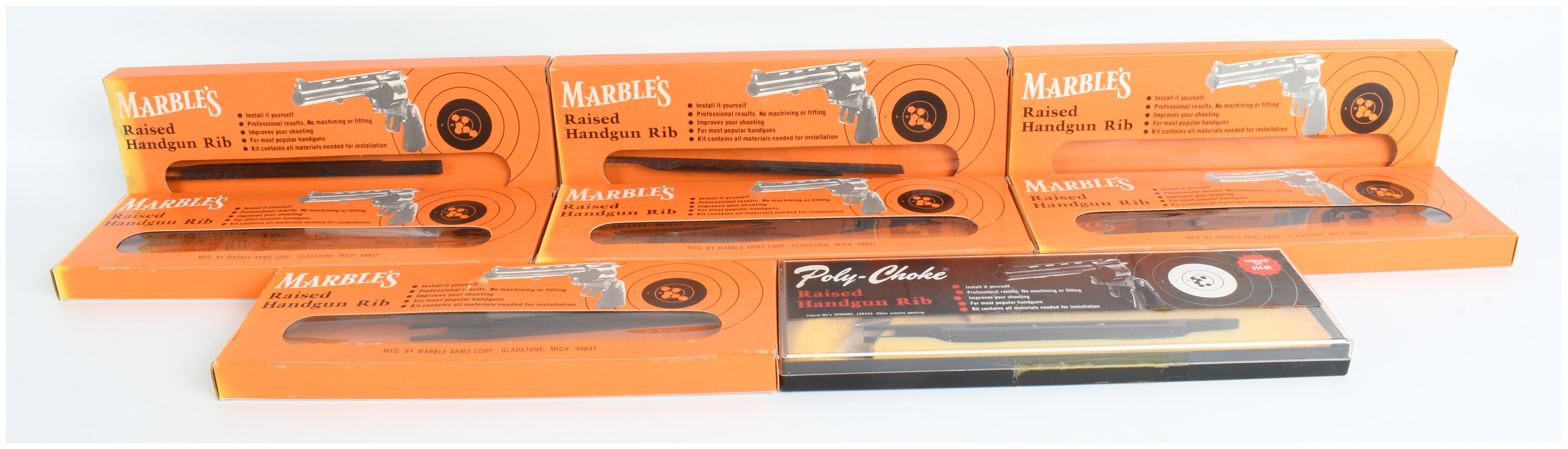 Eight Vintage Marble Arms and Poly-Choke Raised Handgun Rib Kits for Ruger Security Six