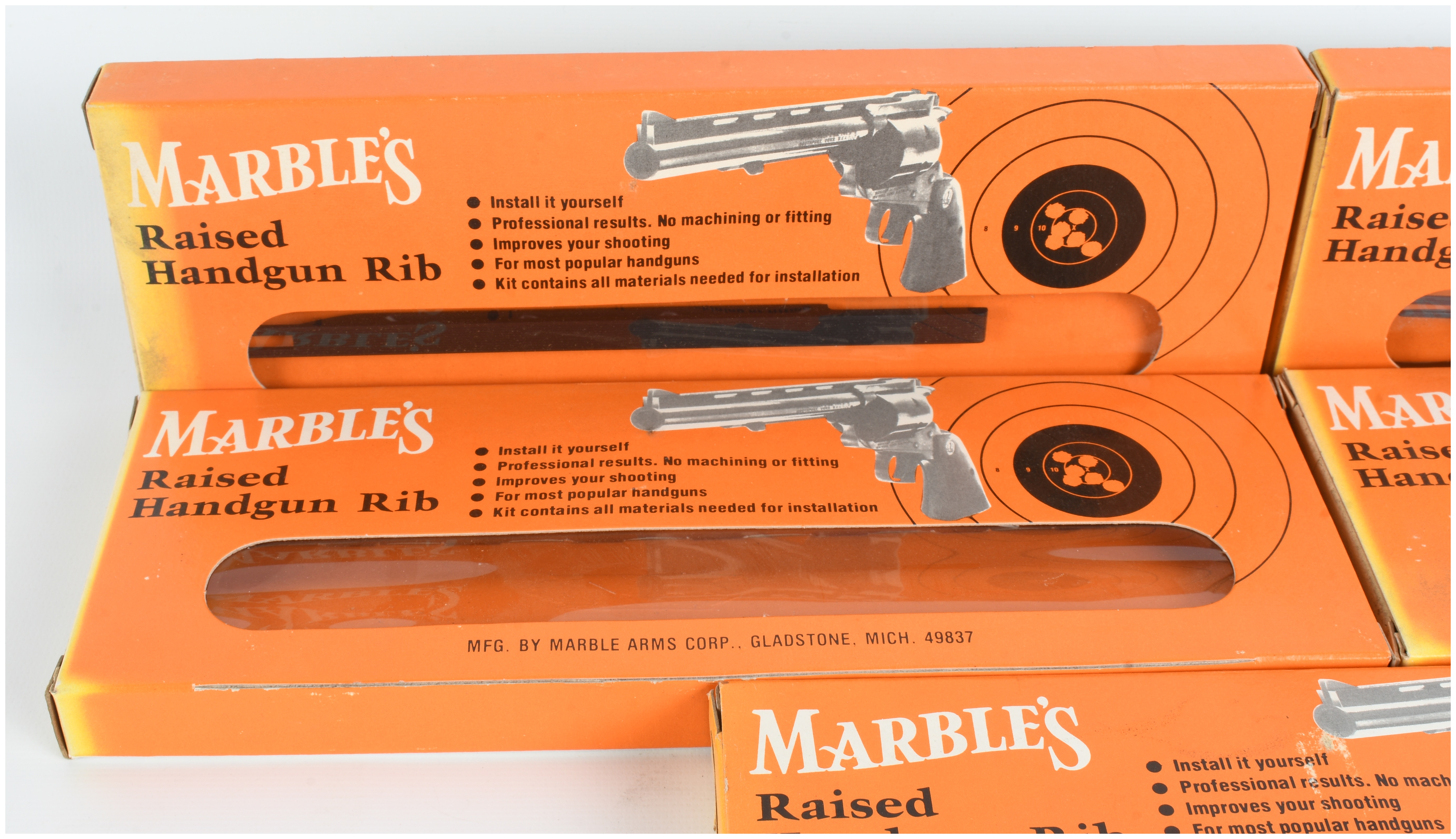 Eight Vintage Marble Arms and Poly-Choke Raised Handgun Rib Kits for Ruger Security Six