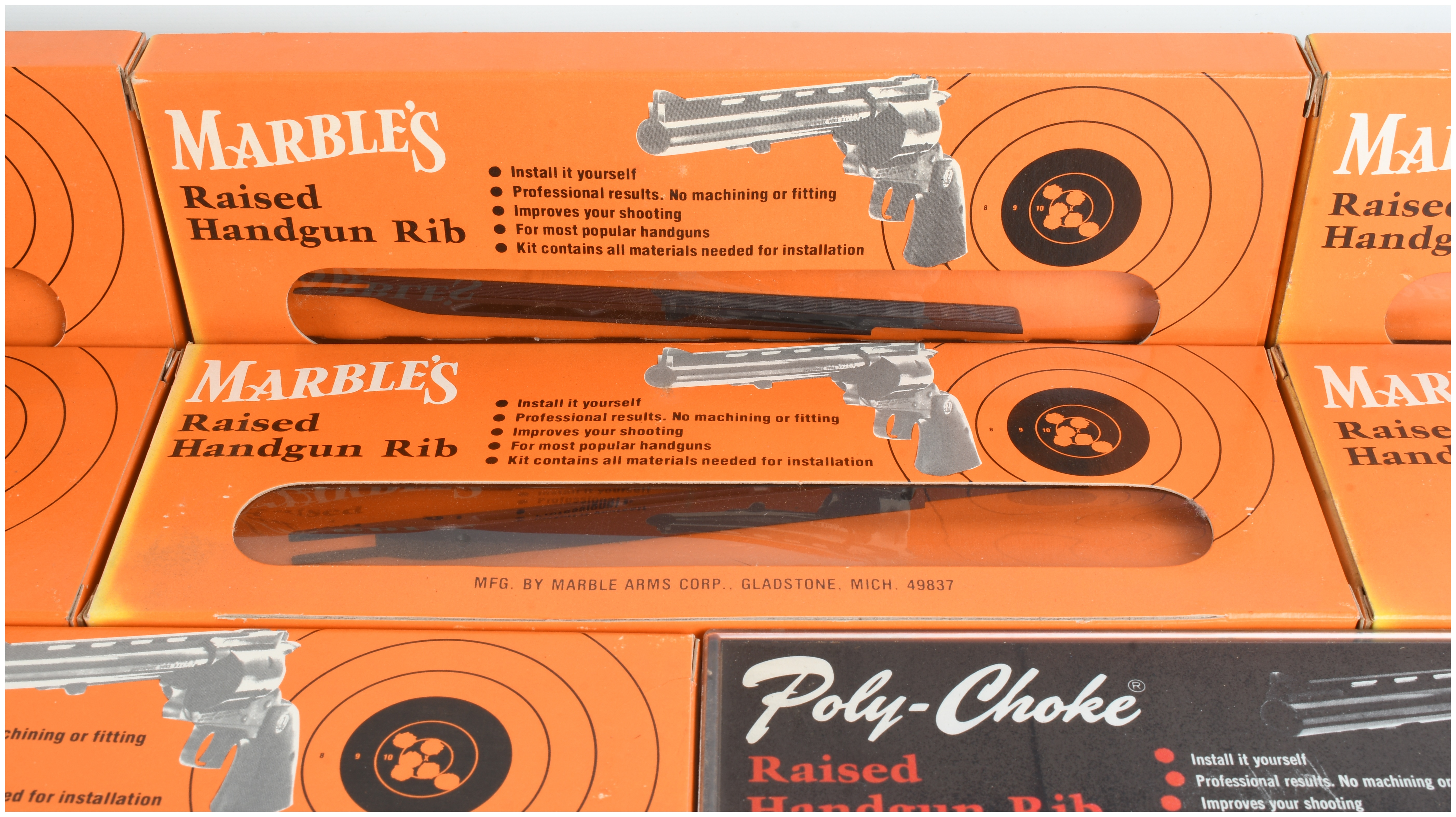 Eight Vintage Marble Arms and Poly-Choke Raised Handgun Rib Kits for Ruger Security Six