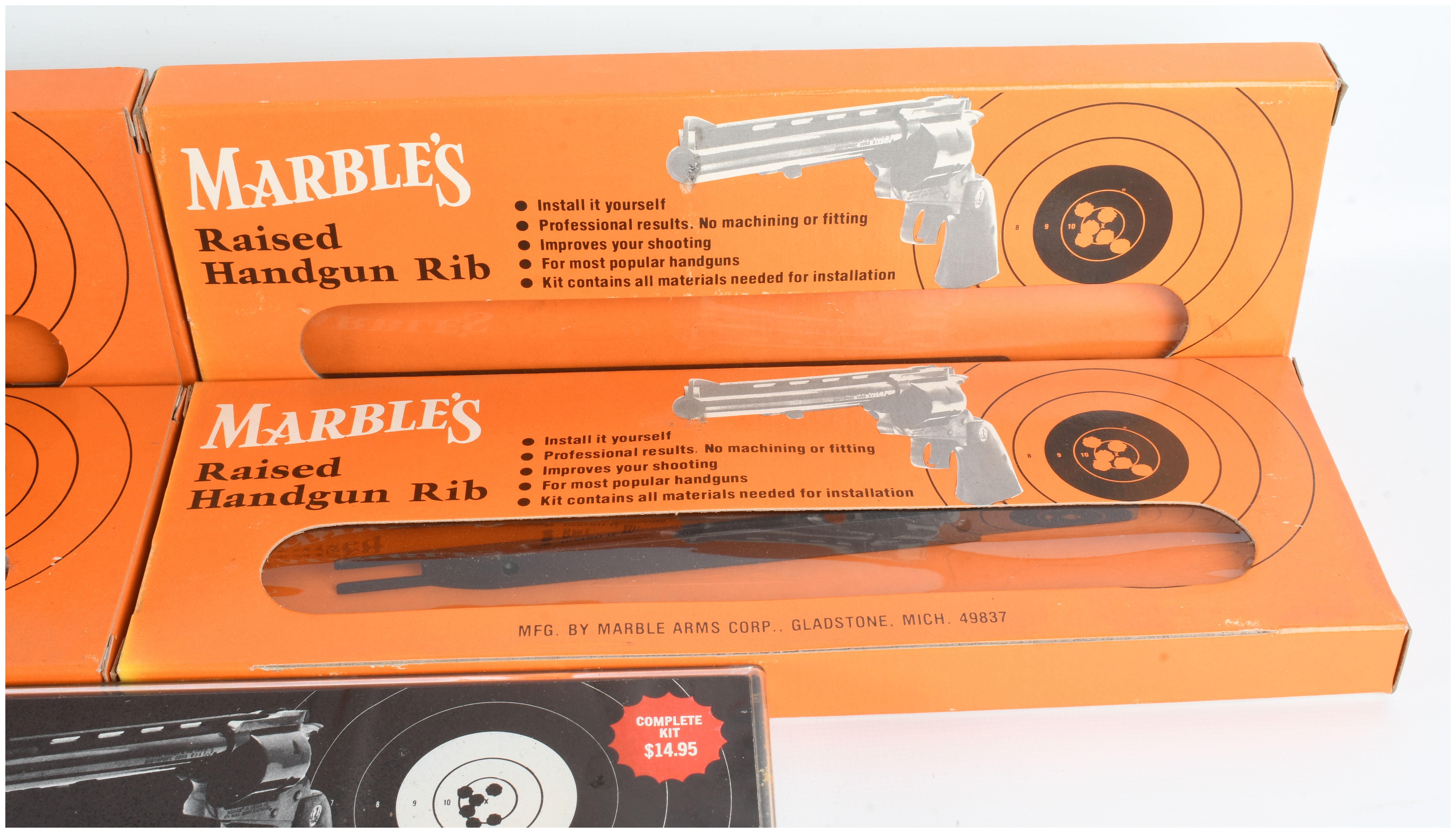 Eight Vintage Marble Arms and Poly-Choke Raised Handgun Rib Kits for Ruger Security Six