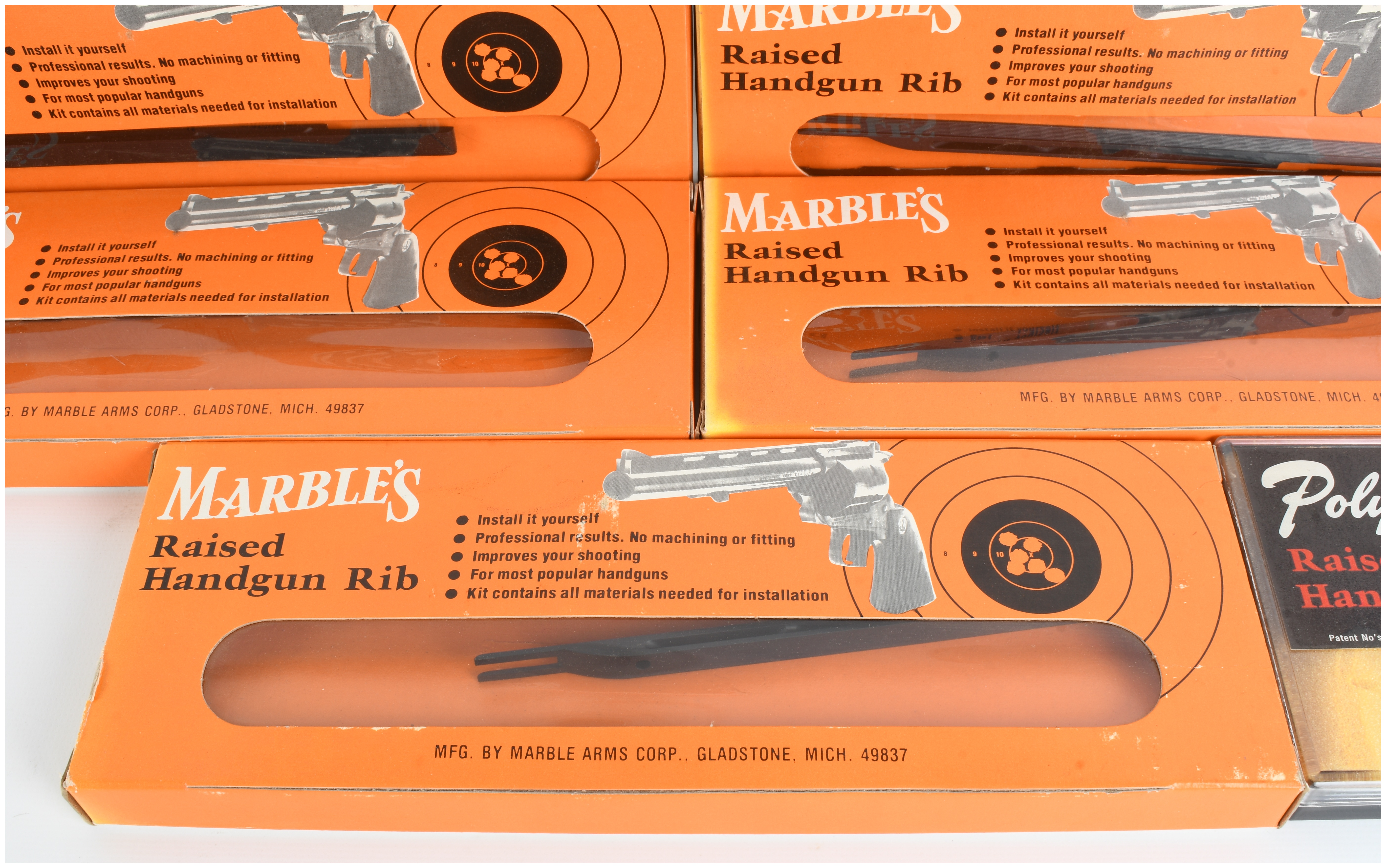 Eight Vintage Marble Arms and Poly-Choke Raised Handgun Rib Kits for Ruger Security Six