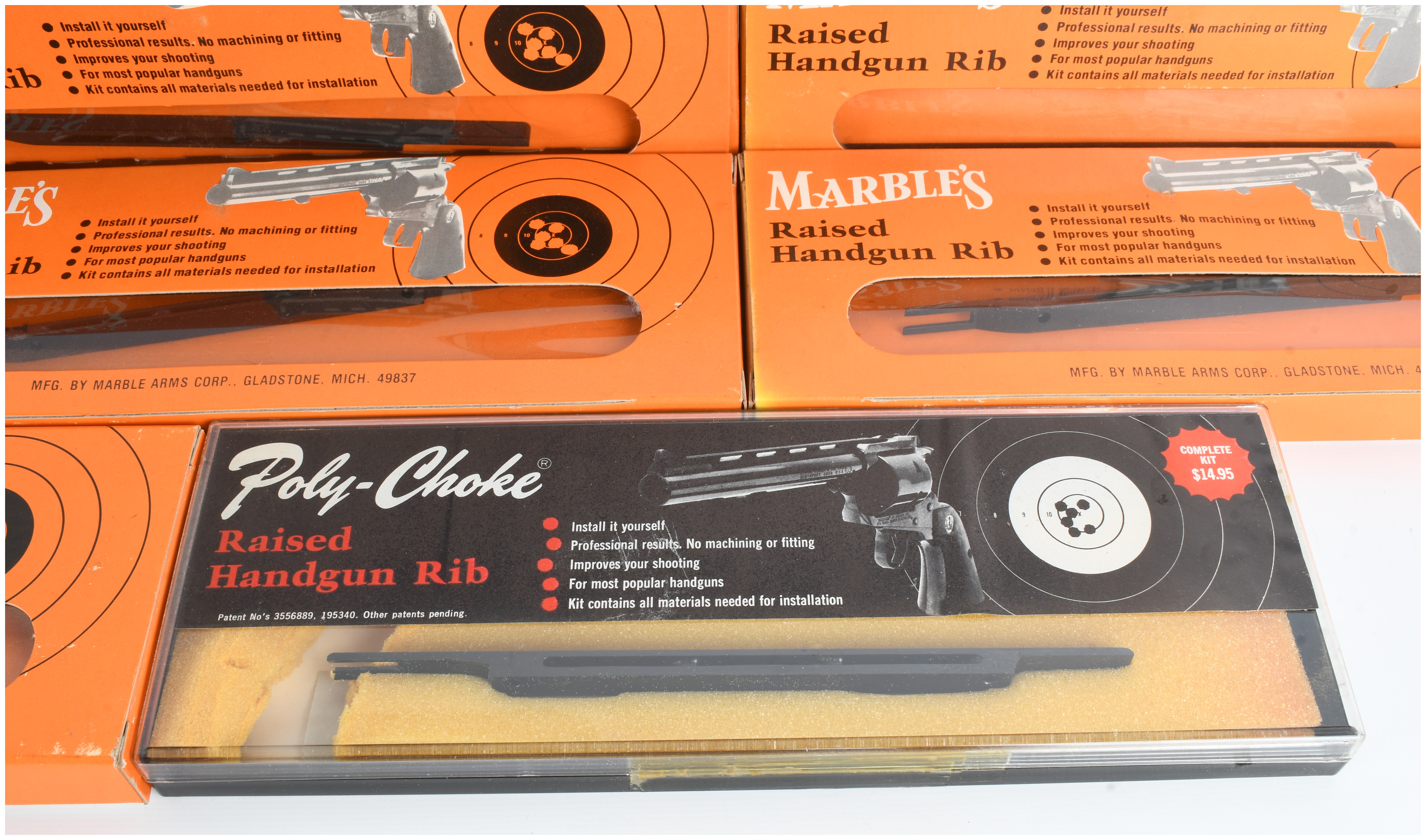 Eight Vintage Marble Arms and Poly-Choke Raised Handgun Rib Kits for Ruger Security Six