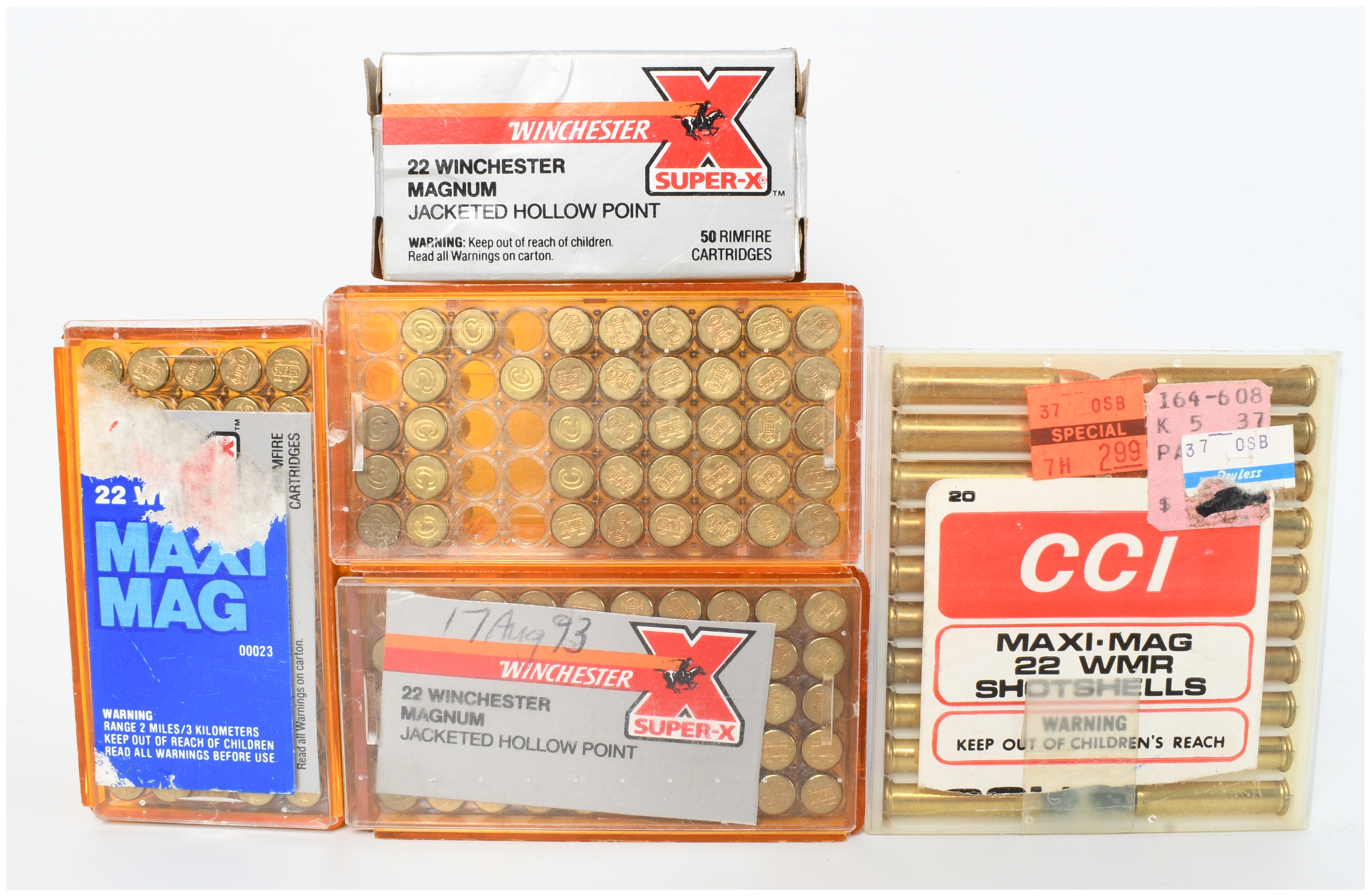 Winchester and CCI .22 Winchester Magnum Rimfire Ammunition Lot of 180 Cartridges