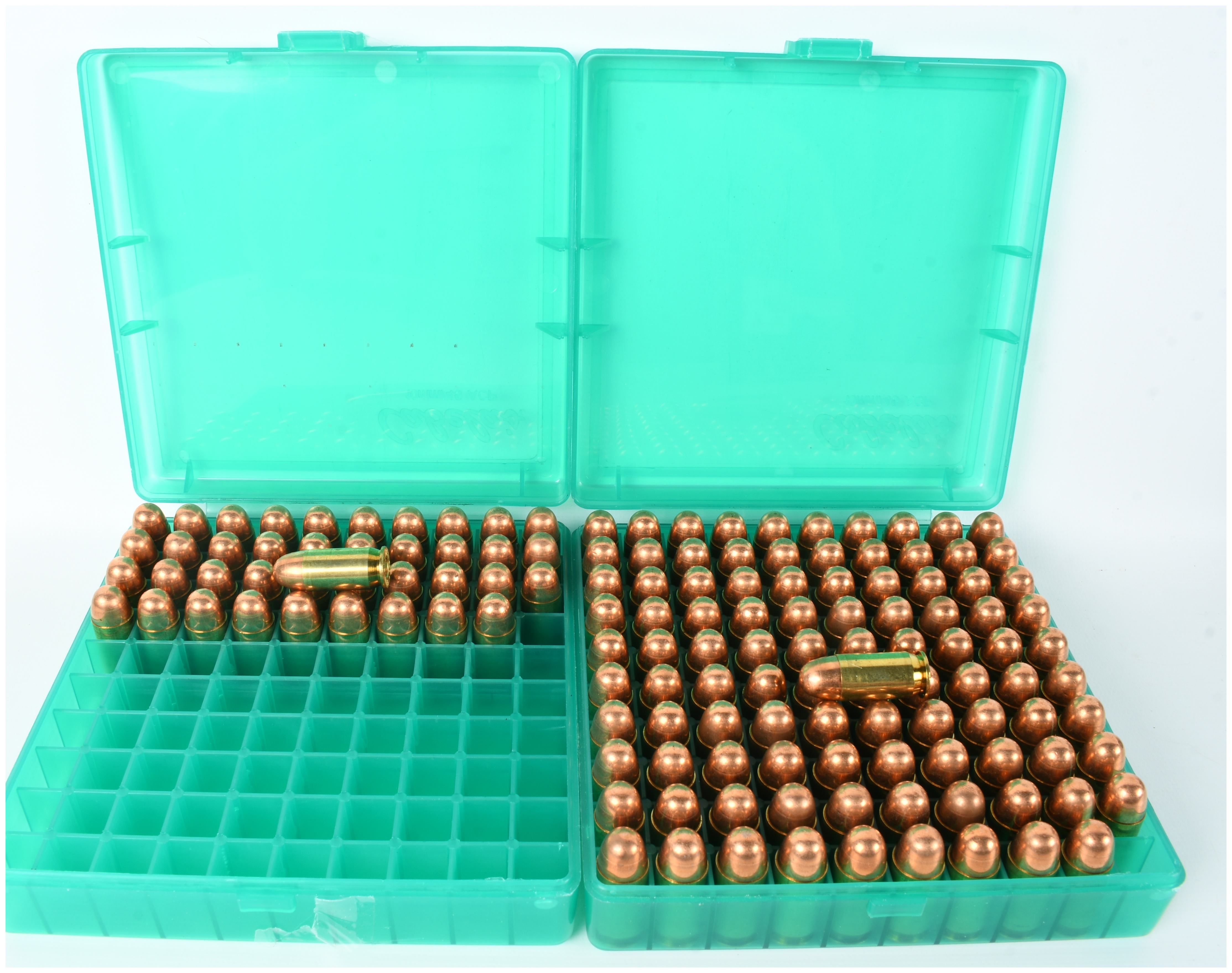 A Lot of 140 Rounds of Handgun Ammunition with Two Cabela's Storage Cases