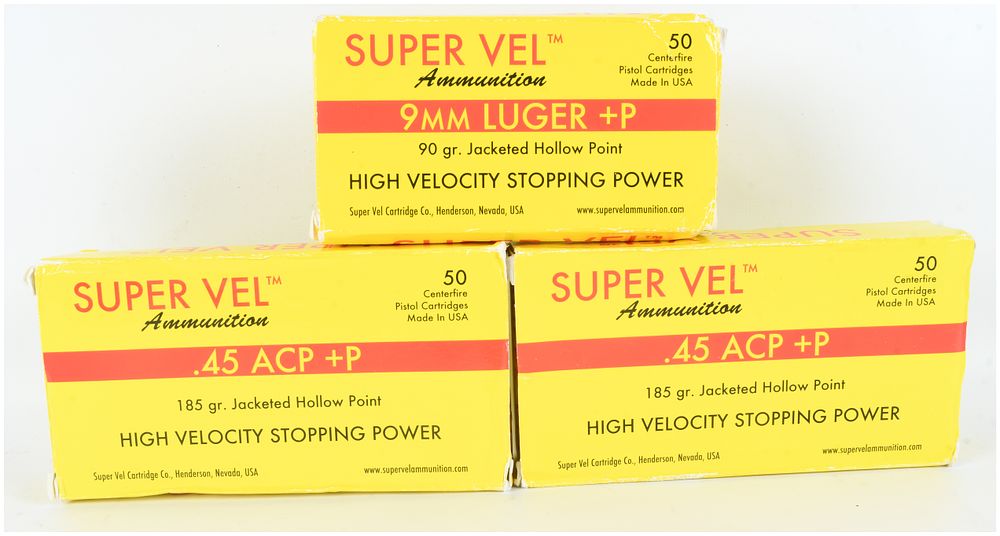 Lot 1054: A Lot of 150 Rounds of Super Vel High Velocity Stopping Power Ammunition in .45 ACP and 9mm Luger