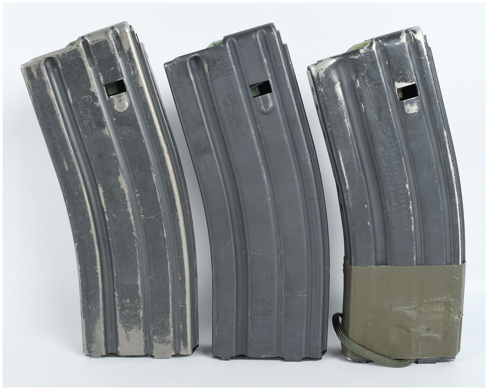 Lot 1055: Three USGI AR-15 M16 30 Round Aluminum Magazines 5.56x45mm NATO