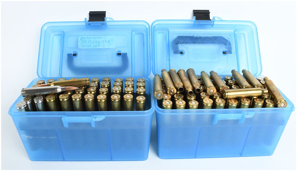 Lot 1063: A Lot of 104 7mm Remington Magnum Live Rounds and Primed Brass Casings